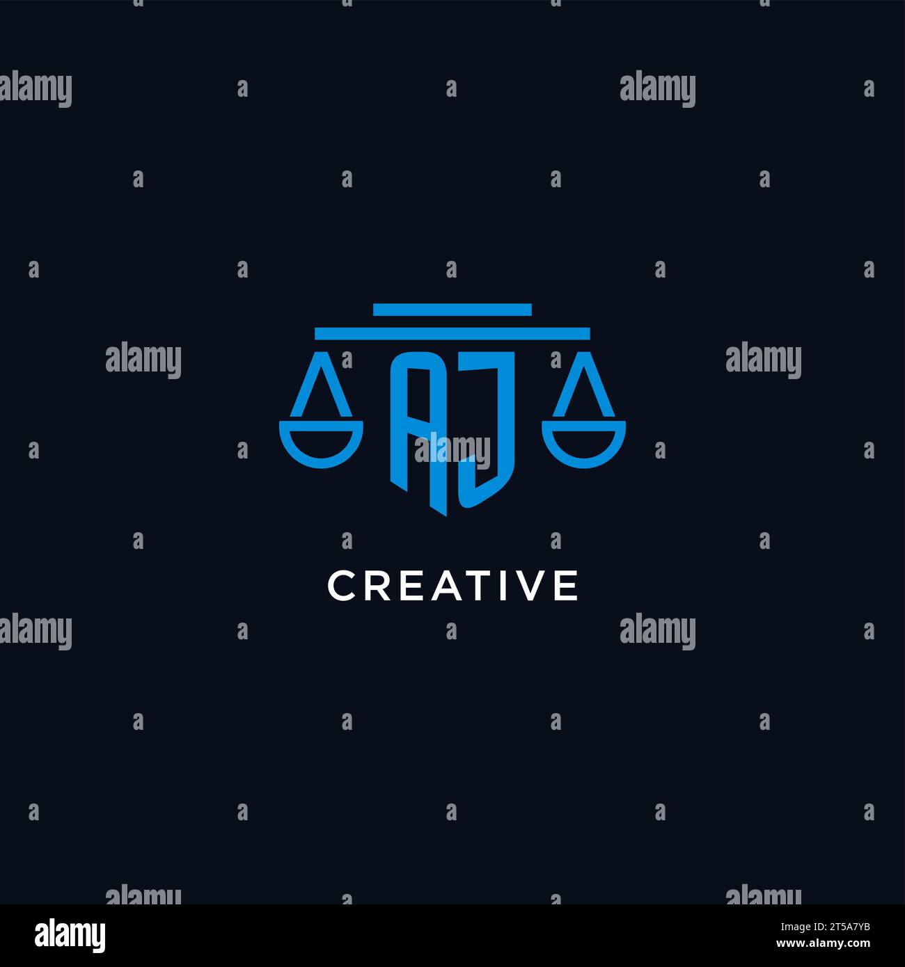AJ monogram initial logo with scales of justice icon design inspiration ...