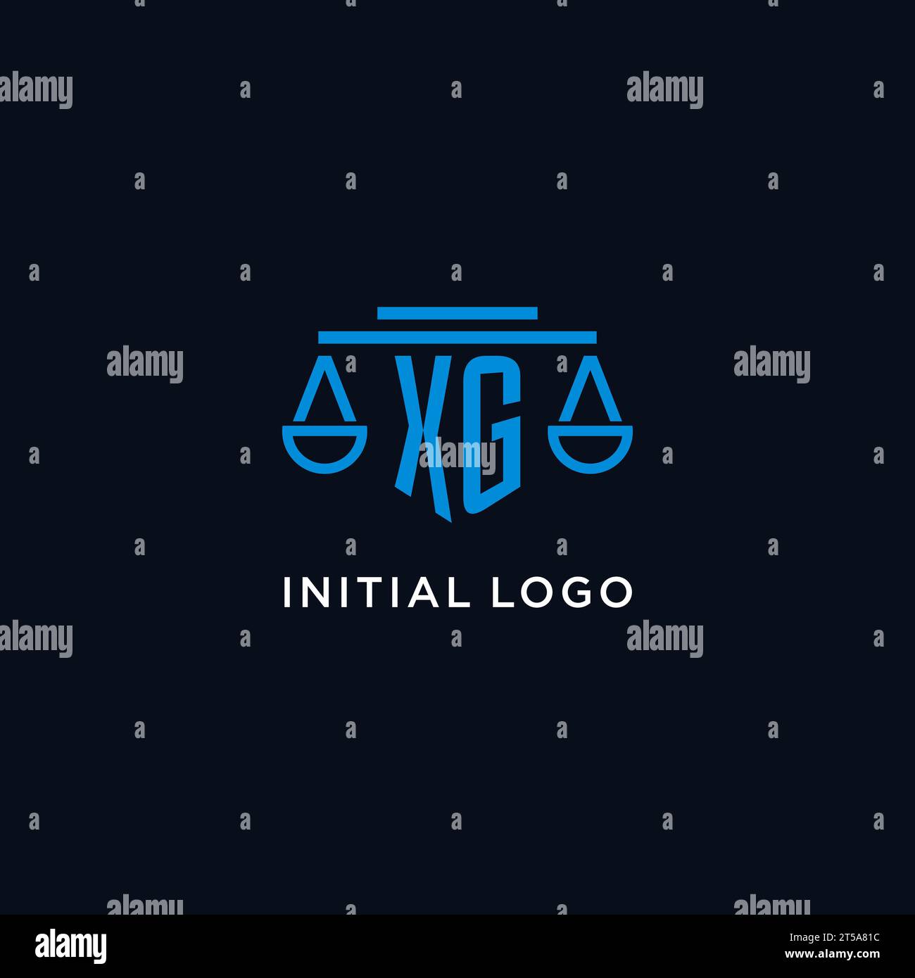 XG monogram initial logo with scales of justice icon design inspiration