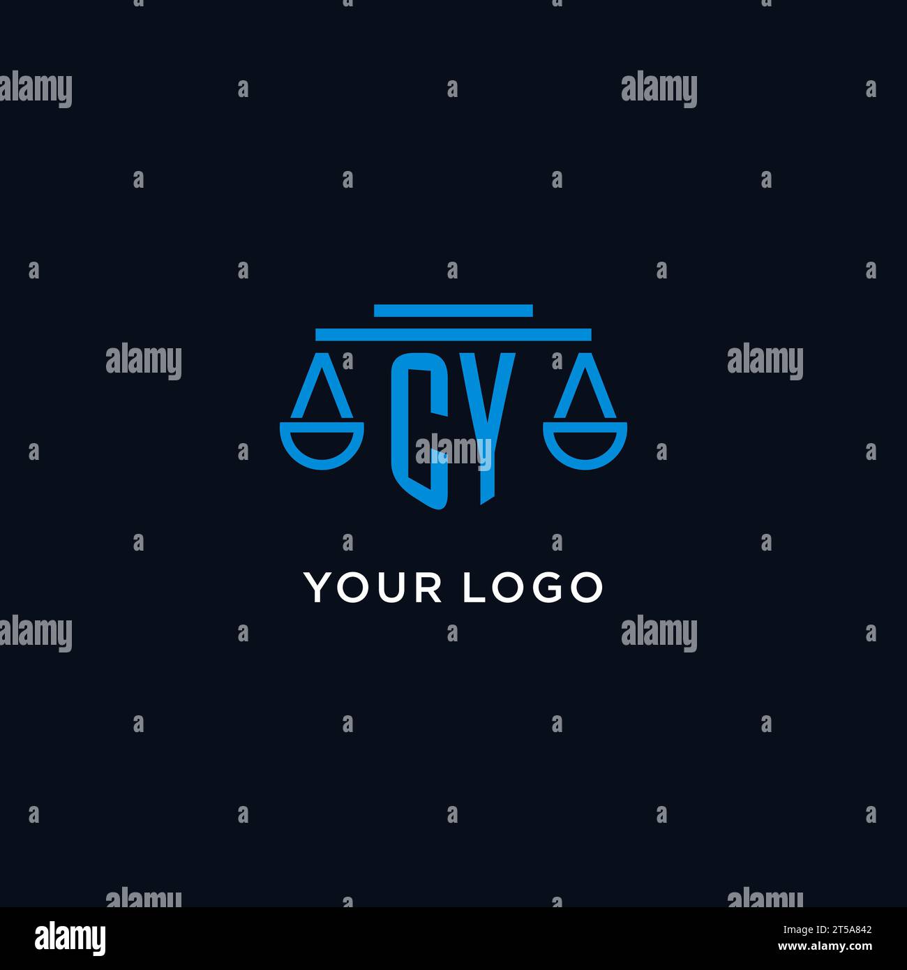 CY monogram initial logo with scales of justice icon design inspiration, vector graphic Stock Vector