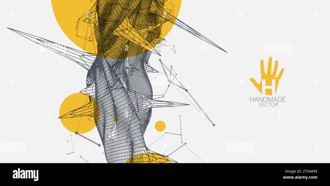 Wireframe science background with plexus effect. Futuristic handmade vector illustration. Stock Vector