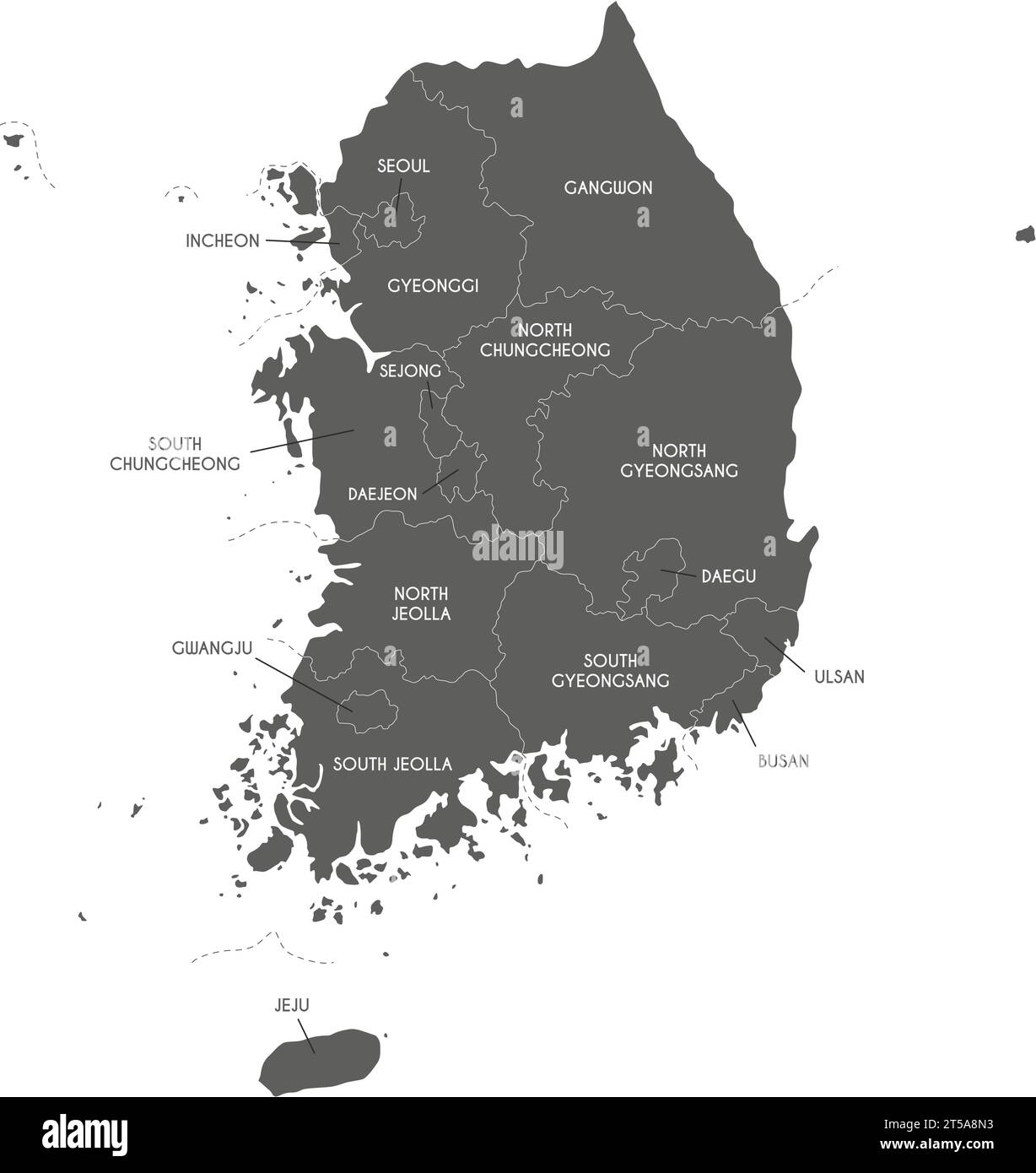 Vector map of South Korea with provinces, metropolitan cities and administrative divisions