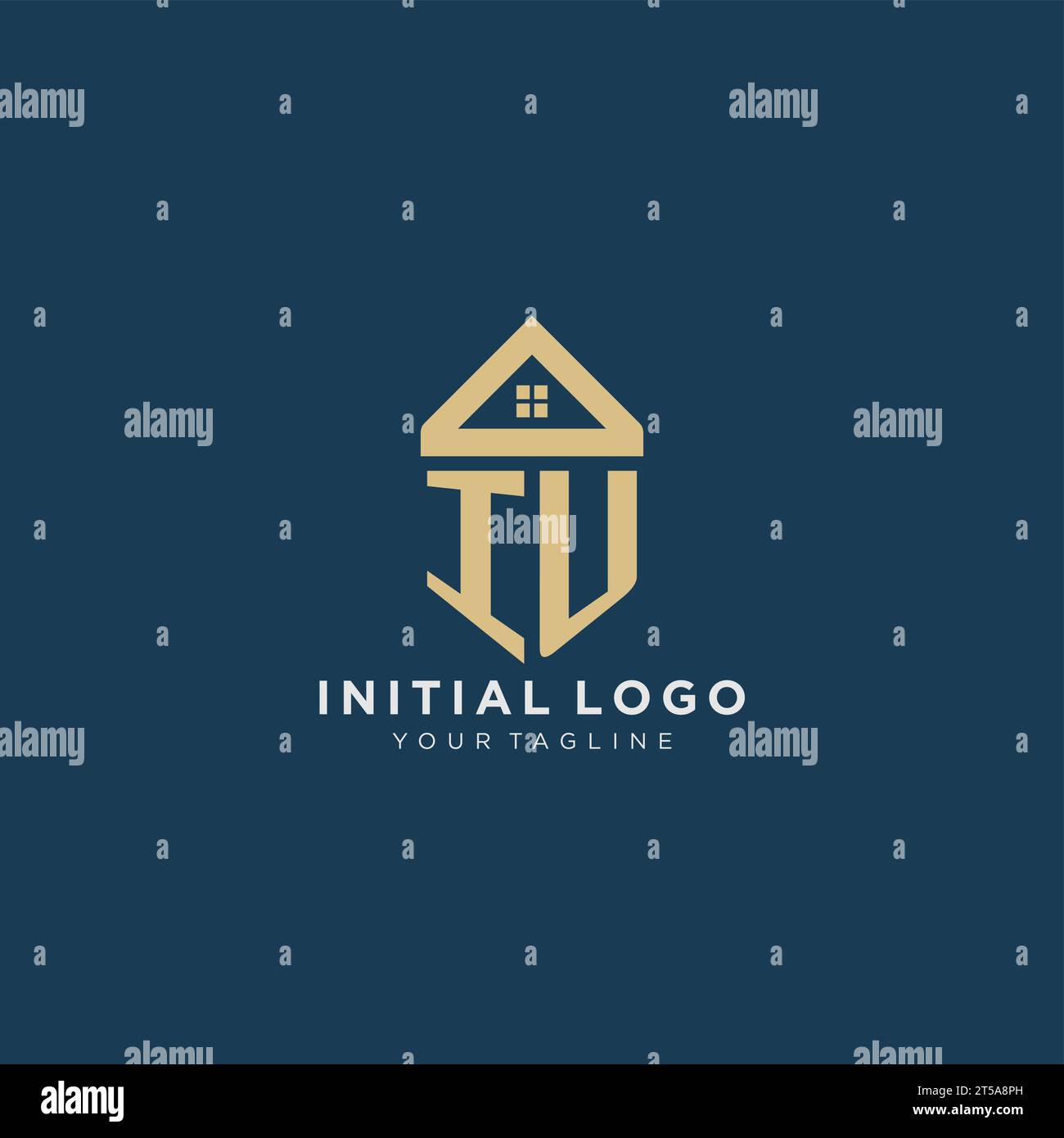 initial letter IU with simple house roof creative logo design for real