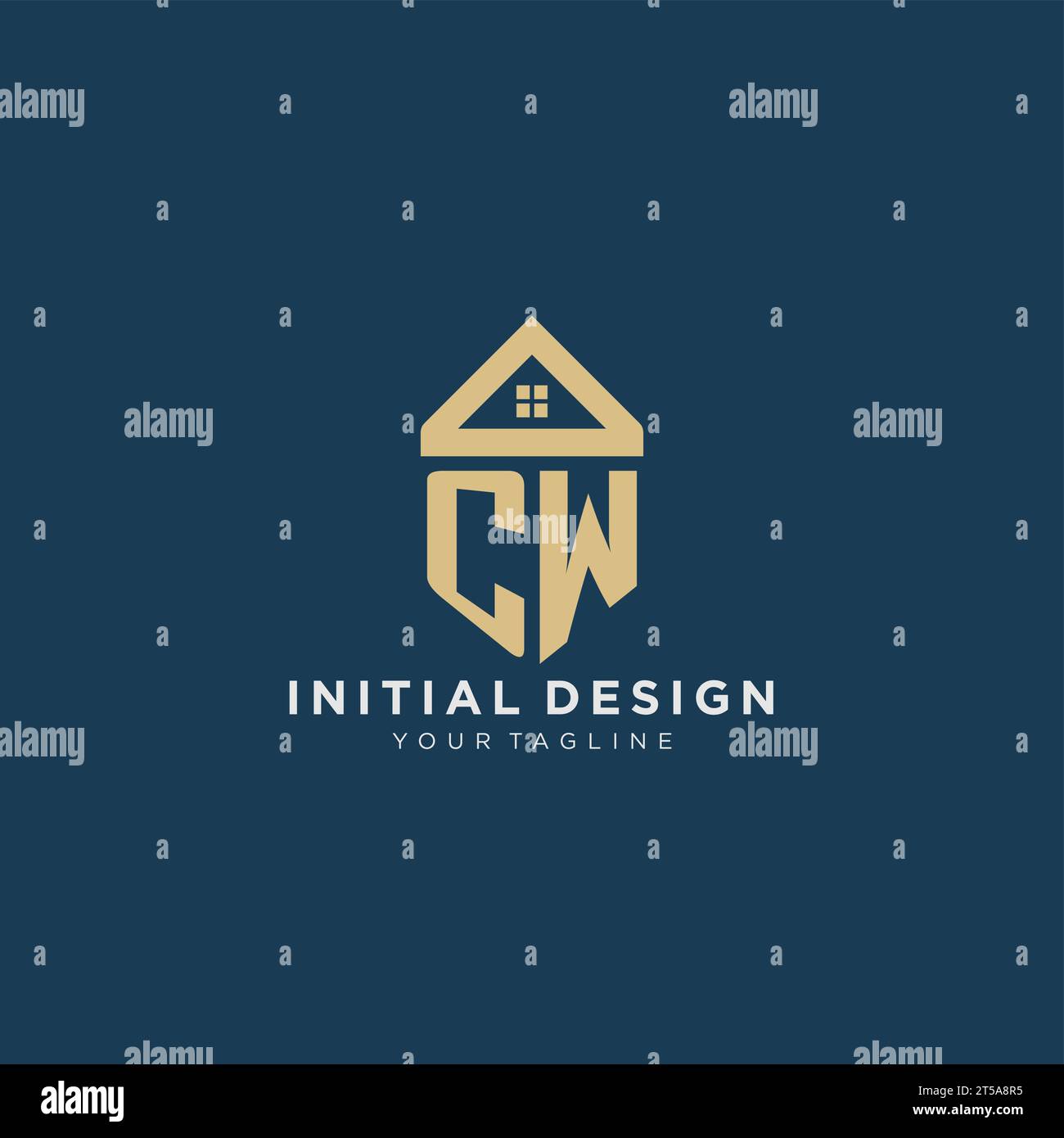 initial letter CW with simple house roof creative logo design for real estate company vector graphic Stock Vector