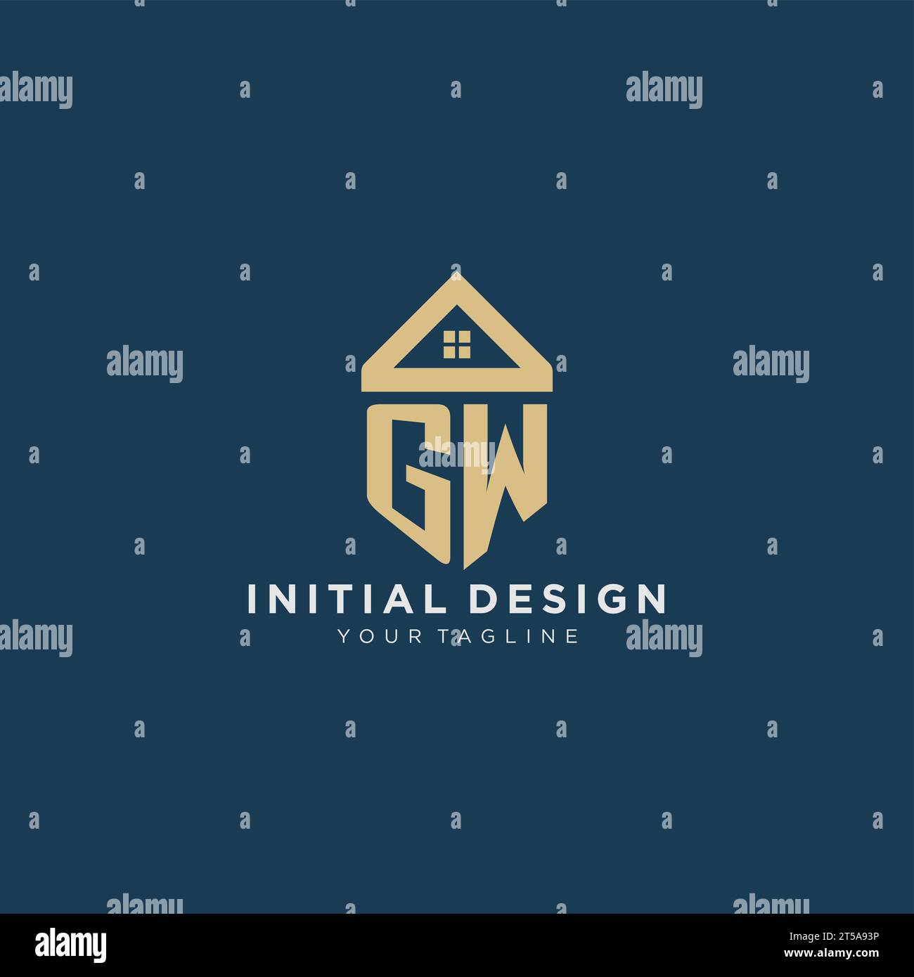 initial letter GW with simple house roof creative logo design for real ...