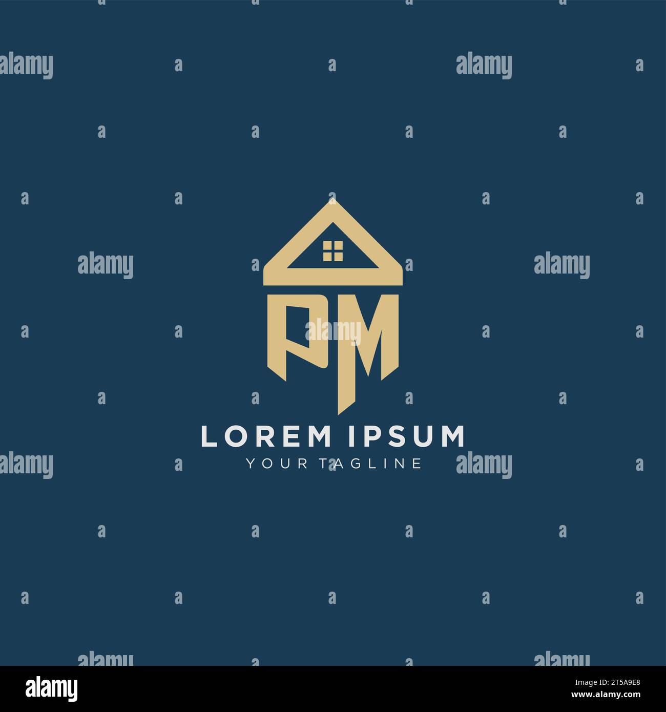 initial letter PM with simple house roof creative logo design for real