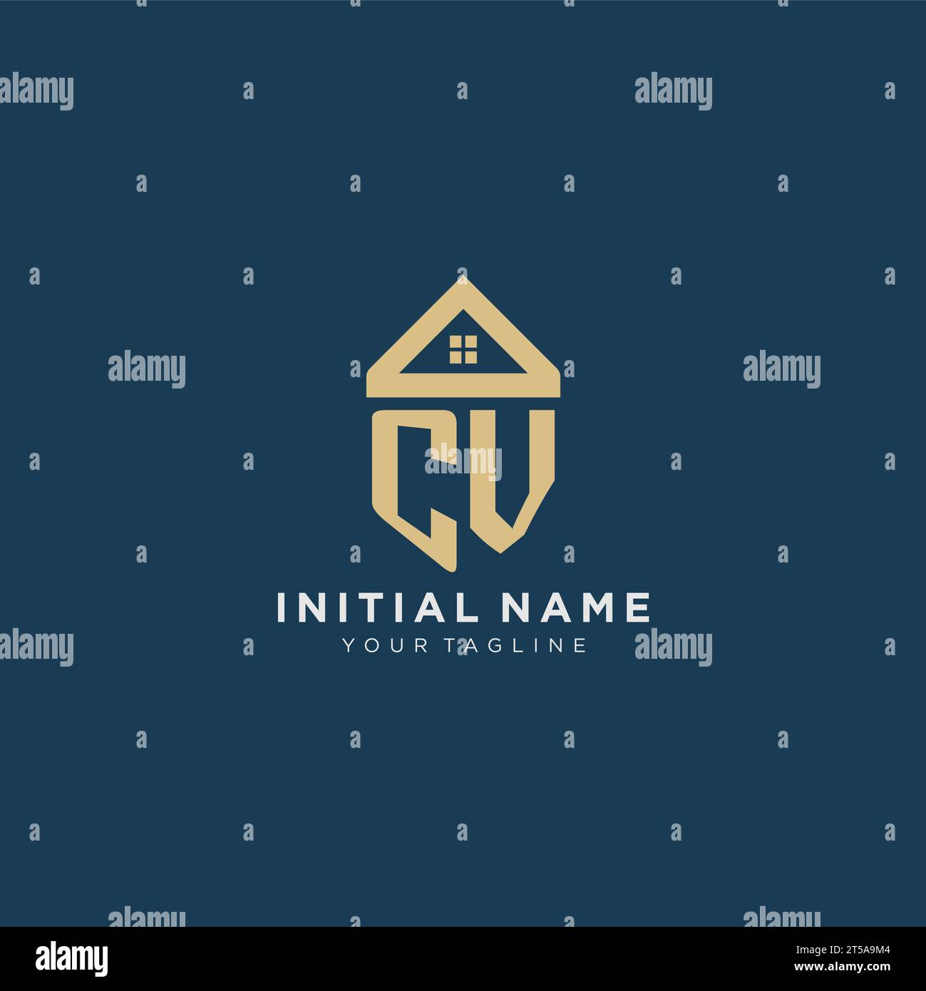 initial letter CV with simple house roof creative logo design for real