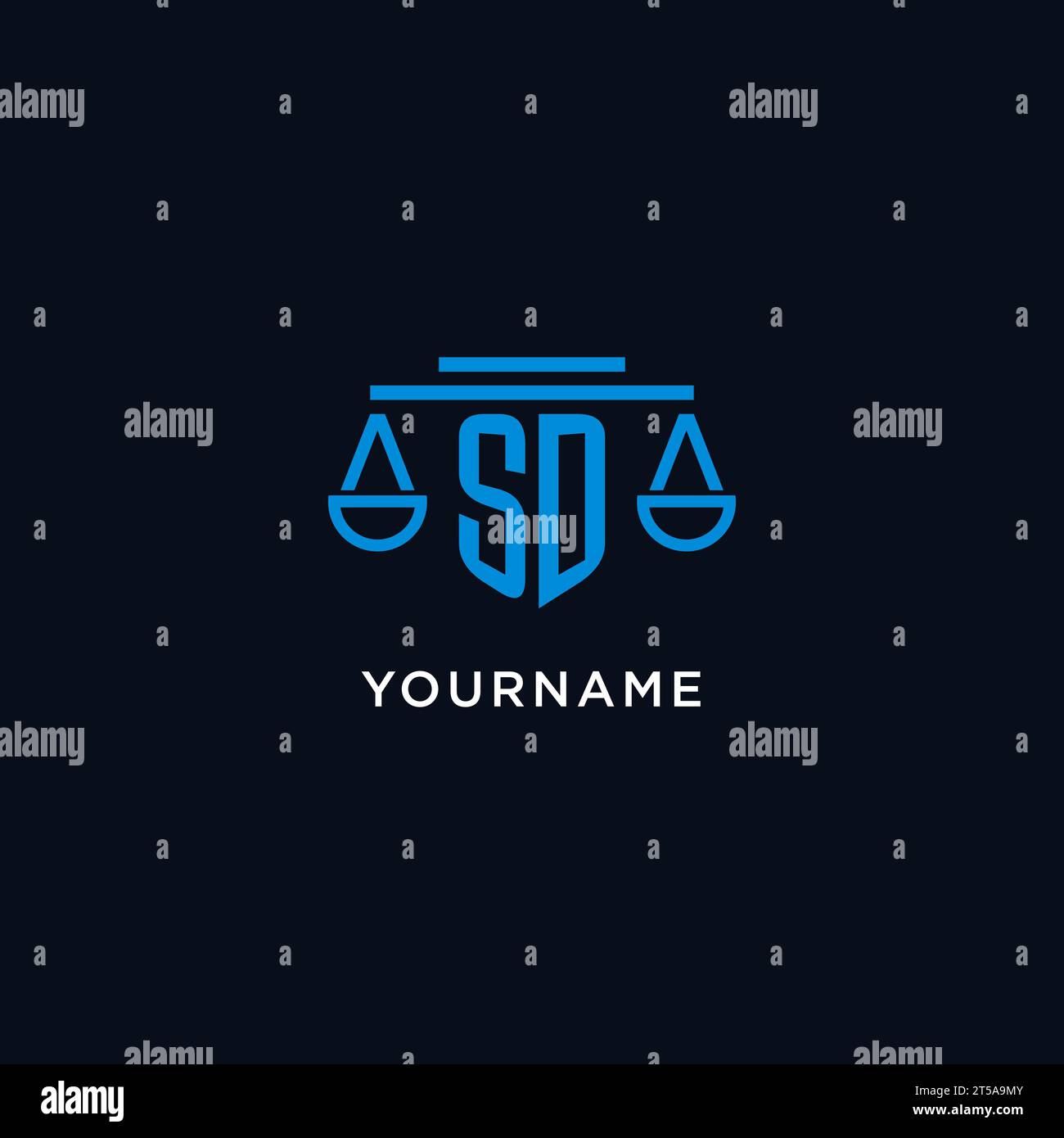 SD monogram initial logo with scales of justice icon design inspiration, vector graphic Stock Vector