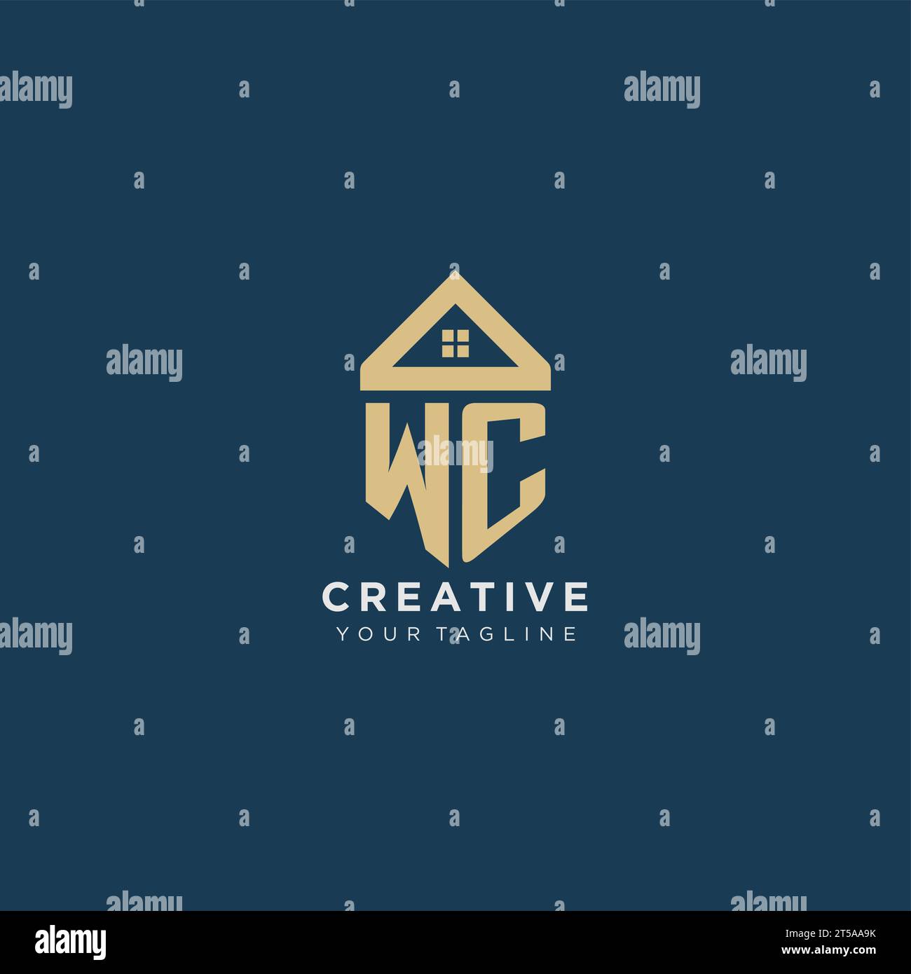 initial letter WC with simple house roof creative logo design for real