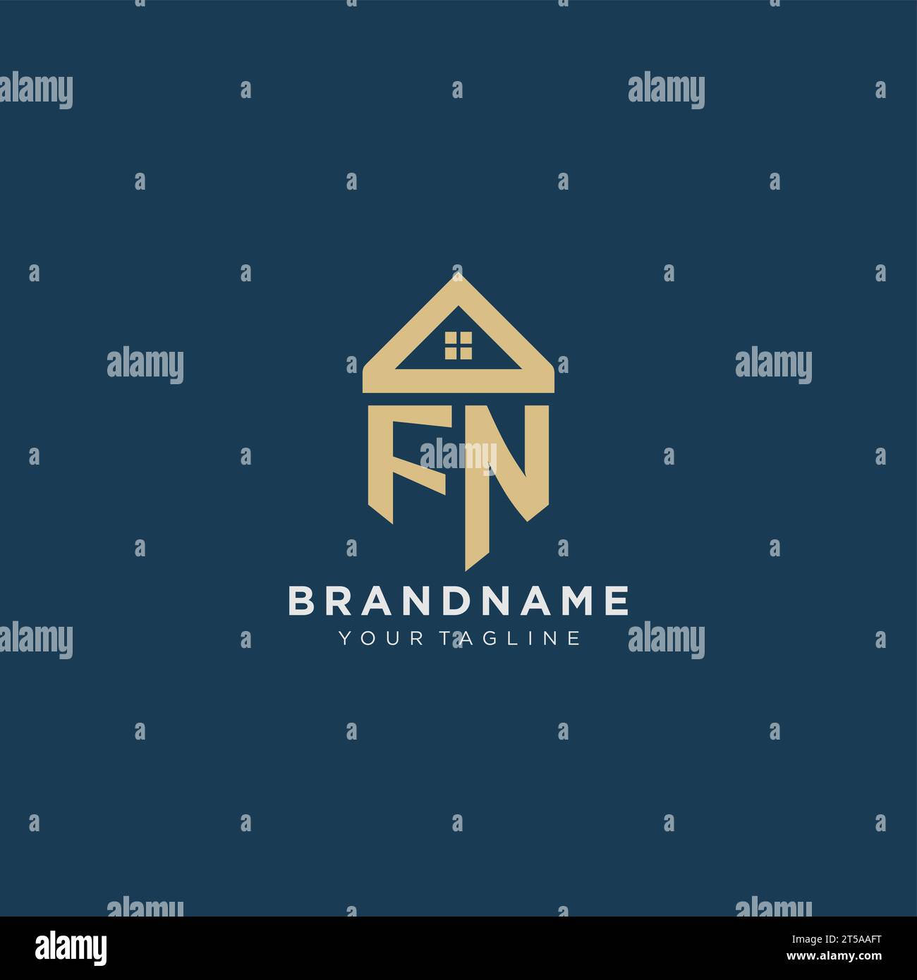 Initial Fn initial letter FN with simple house roof creative logo design for real ...