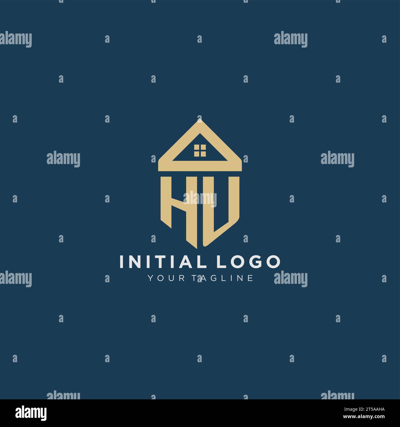 initial letter HU with simple house roof creative logo design for real