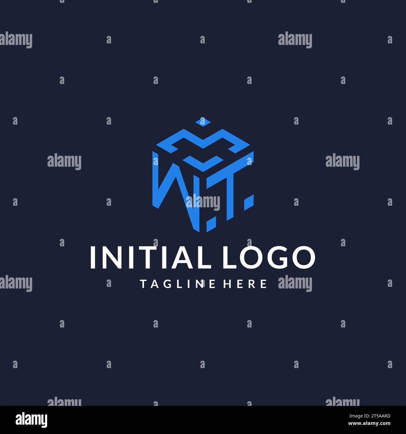 WT logo hexagon designs, best monogram initial logo with hexagonal shape design ideas inspiration Stock Vector