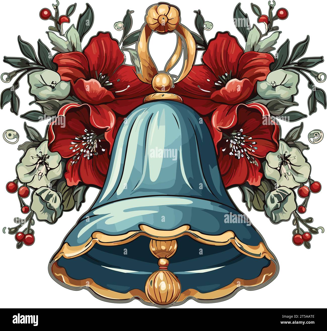 Holiday bell adorned with a red bow and holly berries Stock Vector ...