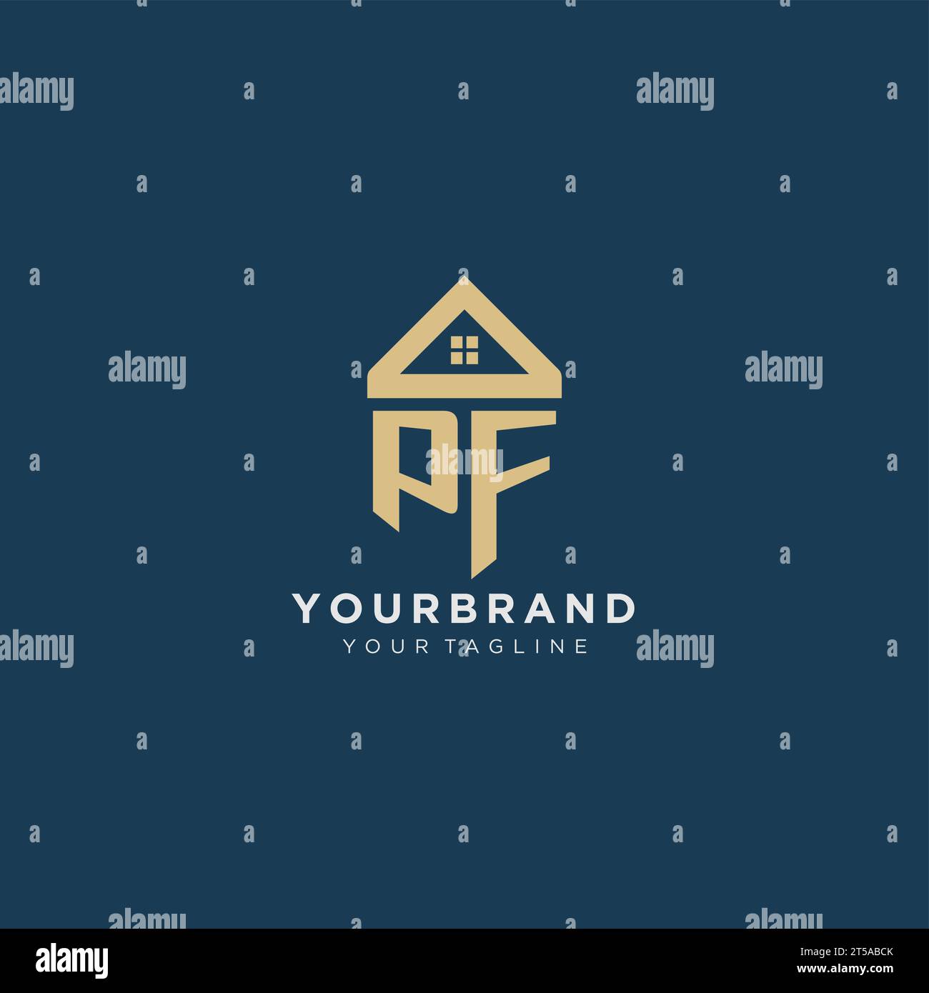 initial letter PF with simple house roof creative logo design for real estate company vector graphic Stock Vector