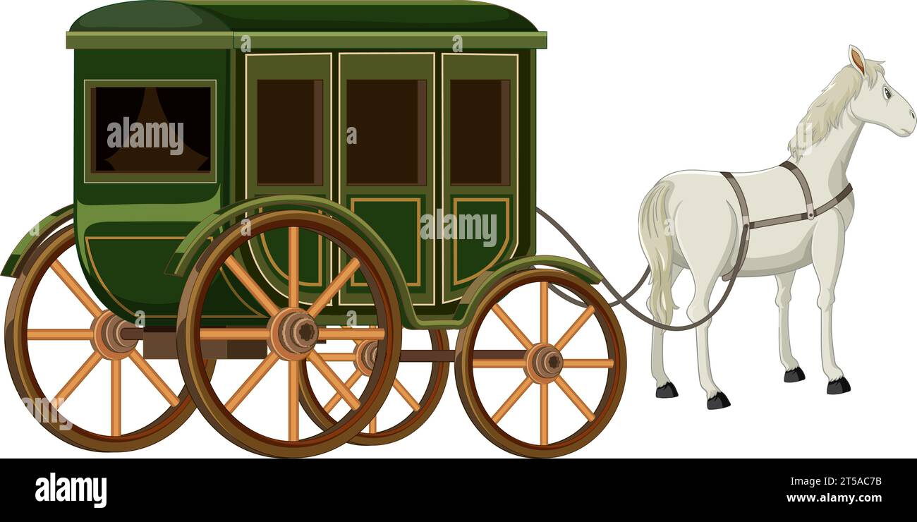 A charming vintage horse carriage in a vector cartoon style Stock Vector