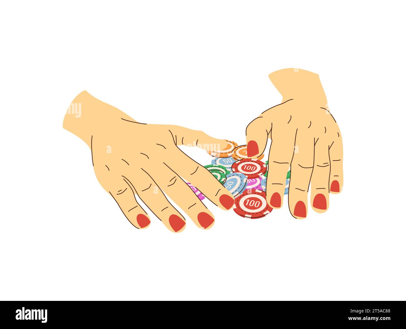 Playing Chips In Hands Flat Illustration Winning Chips Moment Woman playing-chips-in-hands-flat-illustration-winning-chips-moment-woman