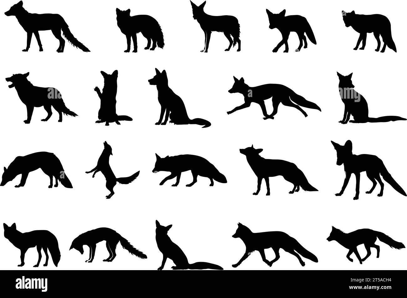 Fox silhouette, Fox clipart, Fox vector illustration, Fox silhouettes Stock Vector