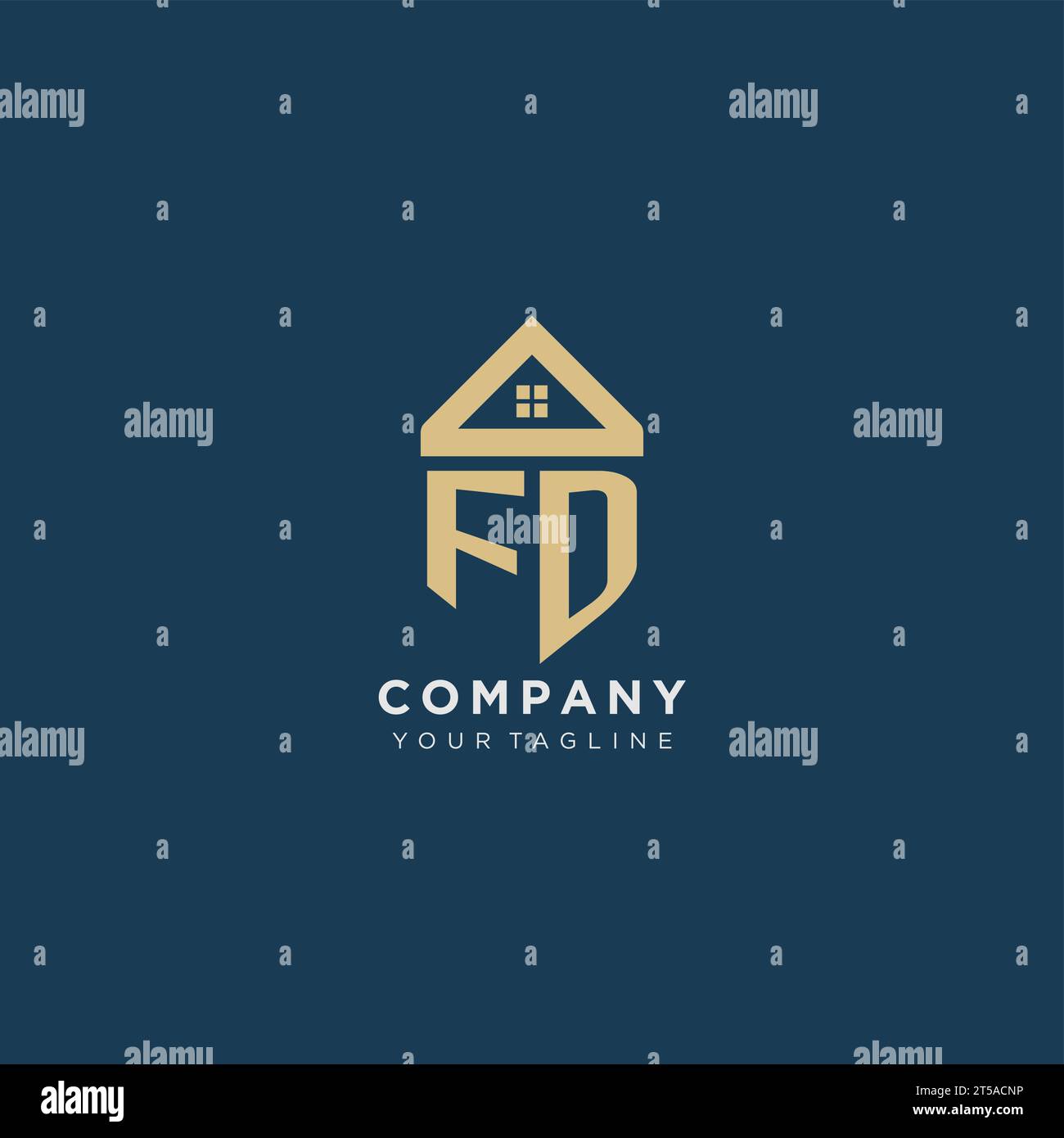 initial letter FD with simple house roof creative logo design for real estate company vector graphic Stock Vector