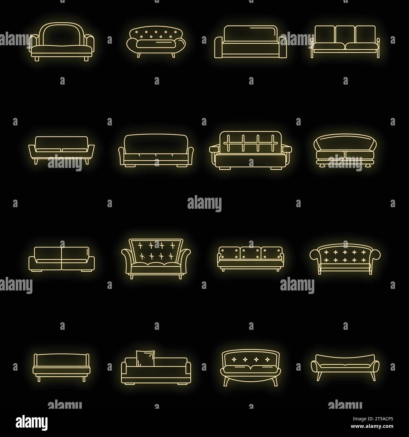 Sofa chair room couch icons set. Outline illustration of 16 sofa chair ...