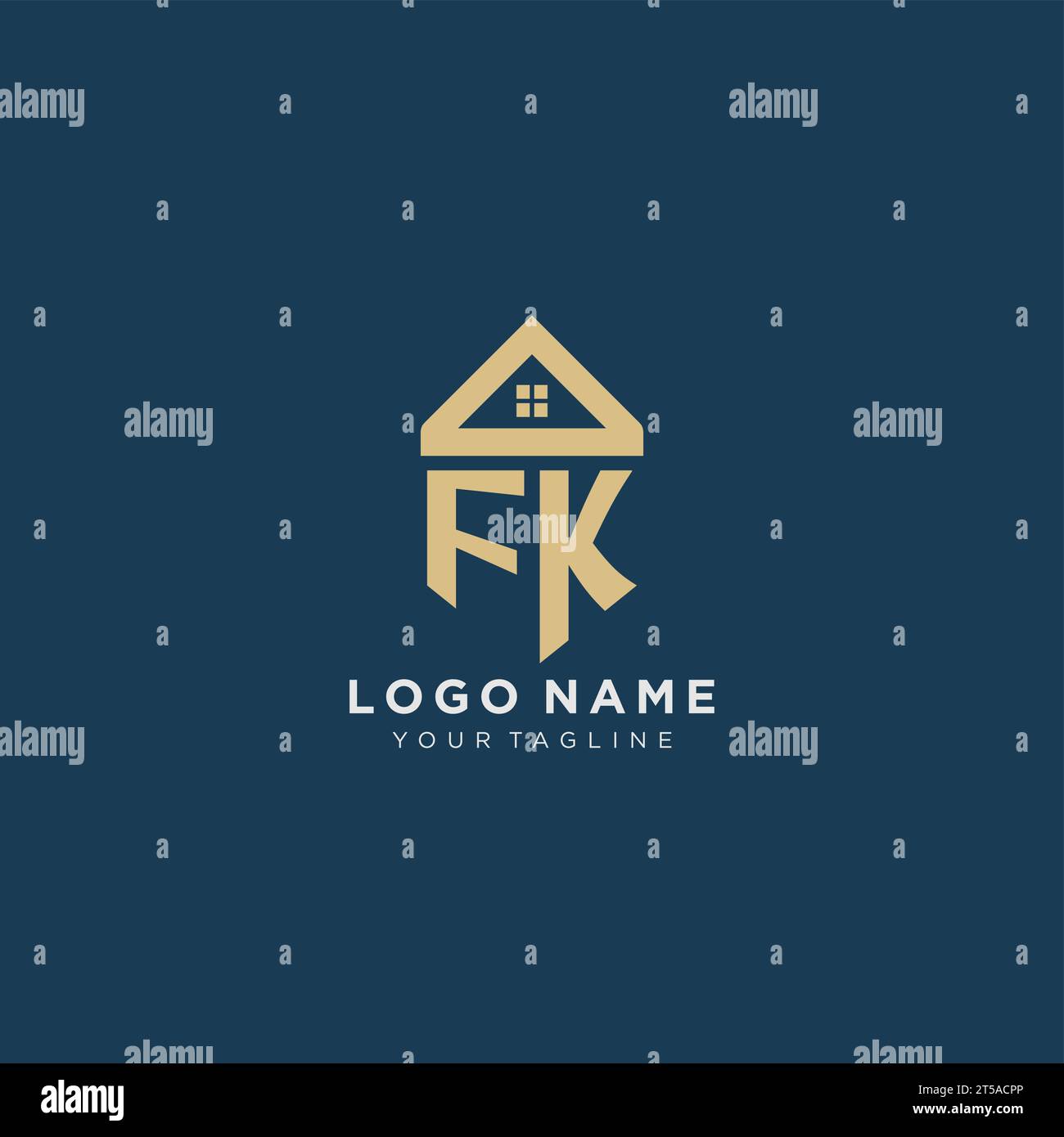 initial letter FK with simple house roof creative logo design for real estate company vector graphic Stock Vector