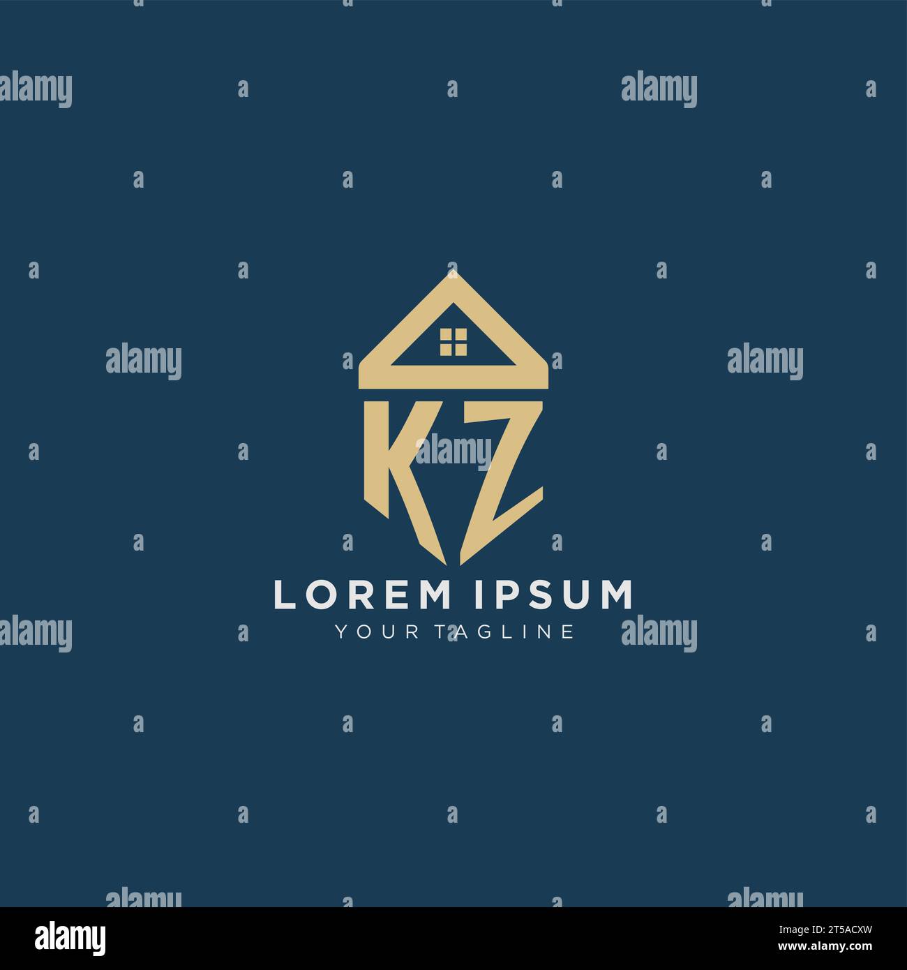 initial letter KZ with simple house roof creative logo design for real ...