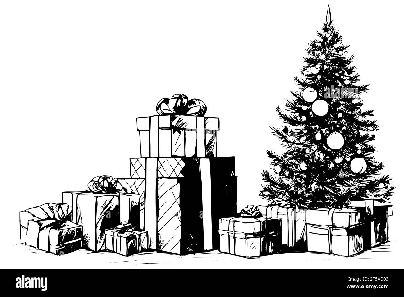 Hand drawn Sketch Christmas tree with gifts Stock Vector Image & Art ...