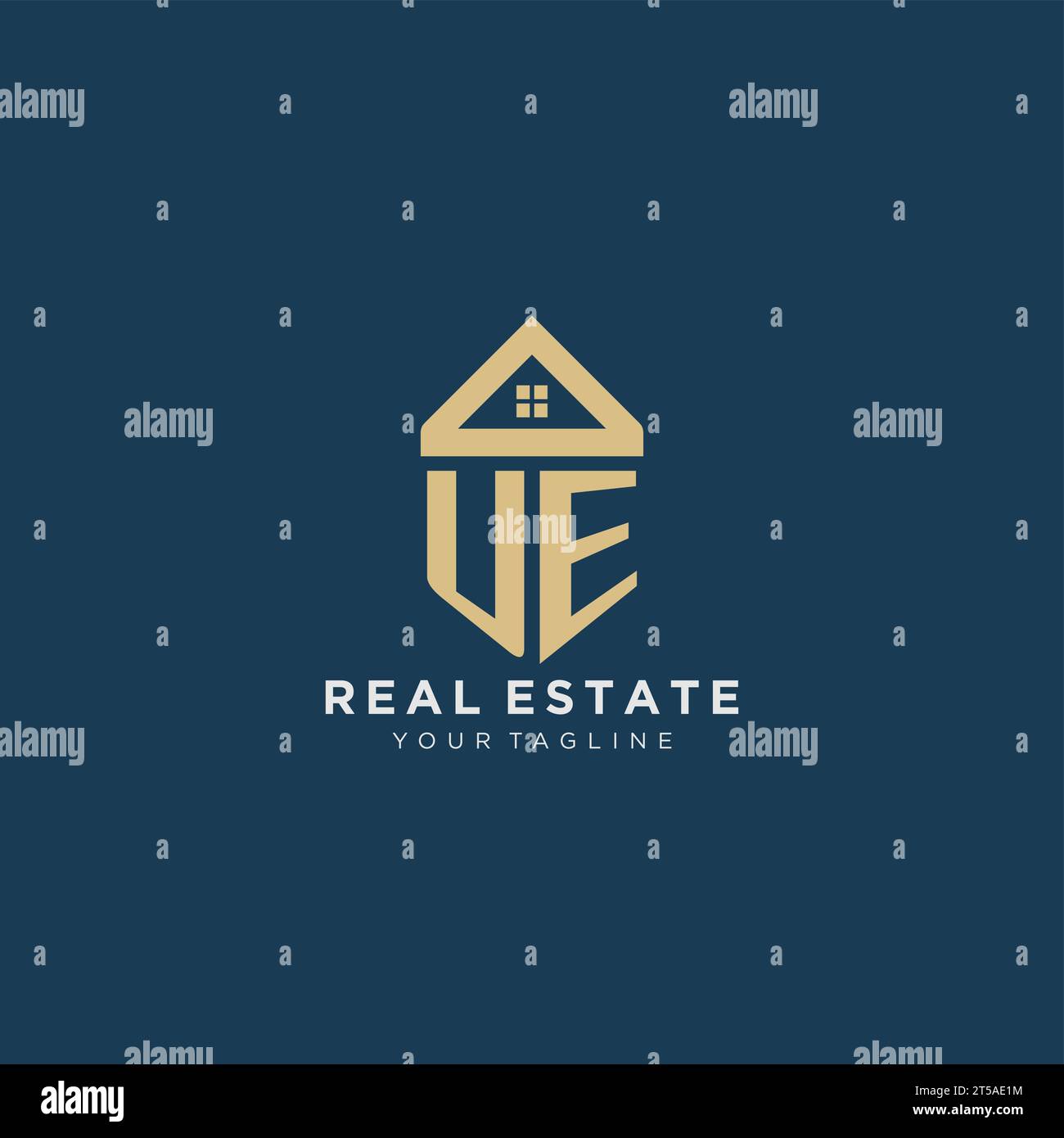 initial letter UE with simple house roof creative logo design for real ...
