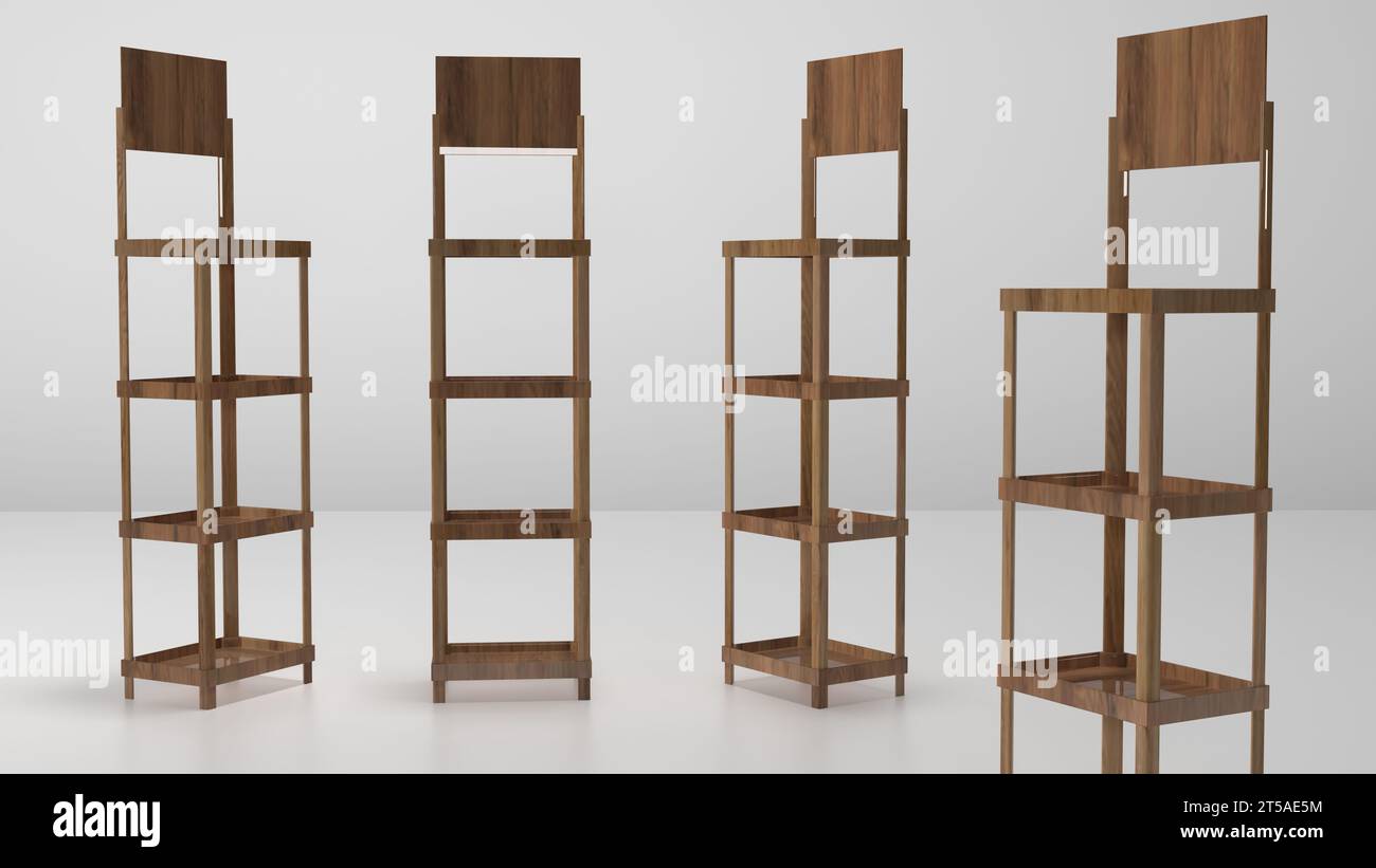 Wood product display rack 3D Illustration Stock Photo - Alamy