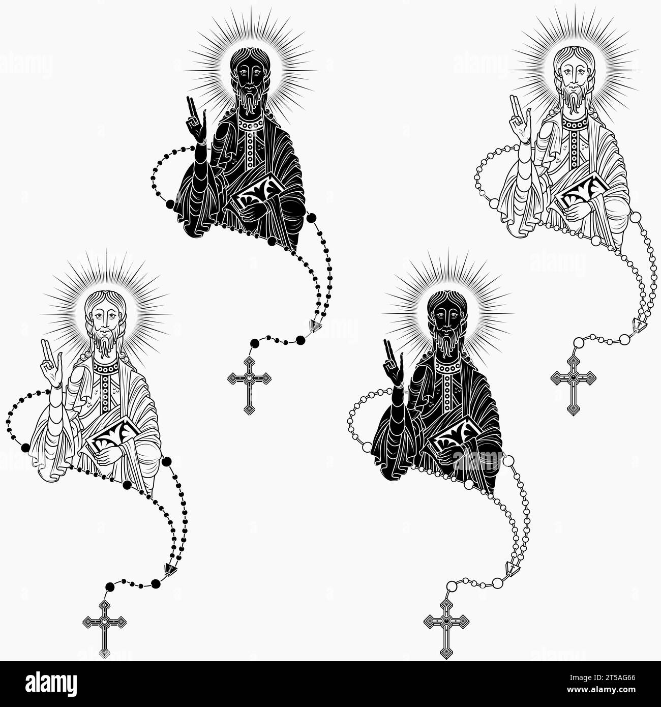 Vector design of the Apostle with catholic rosary, Christian art from