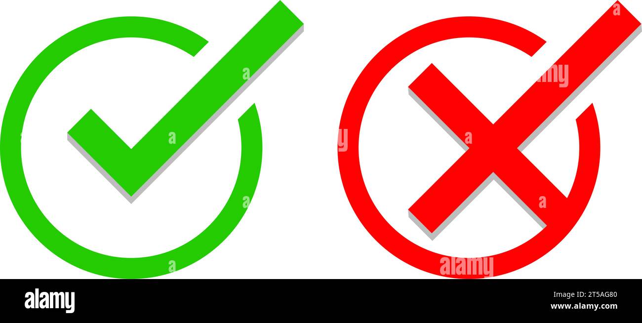 Green tick and red cross icon. Stock Vector