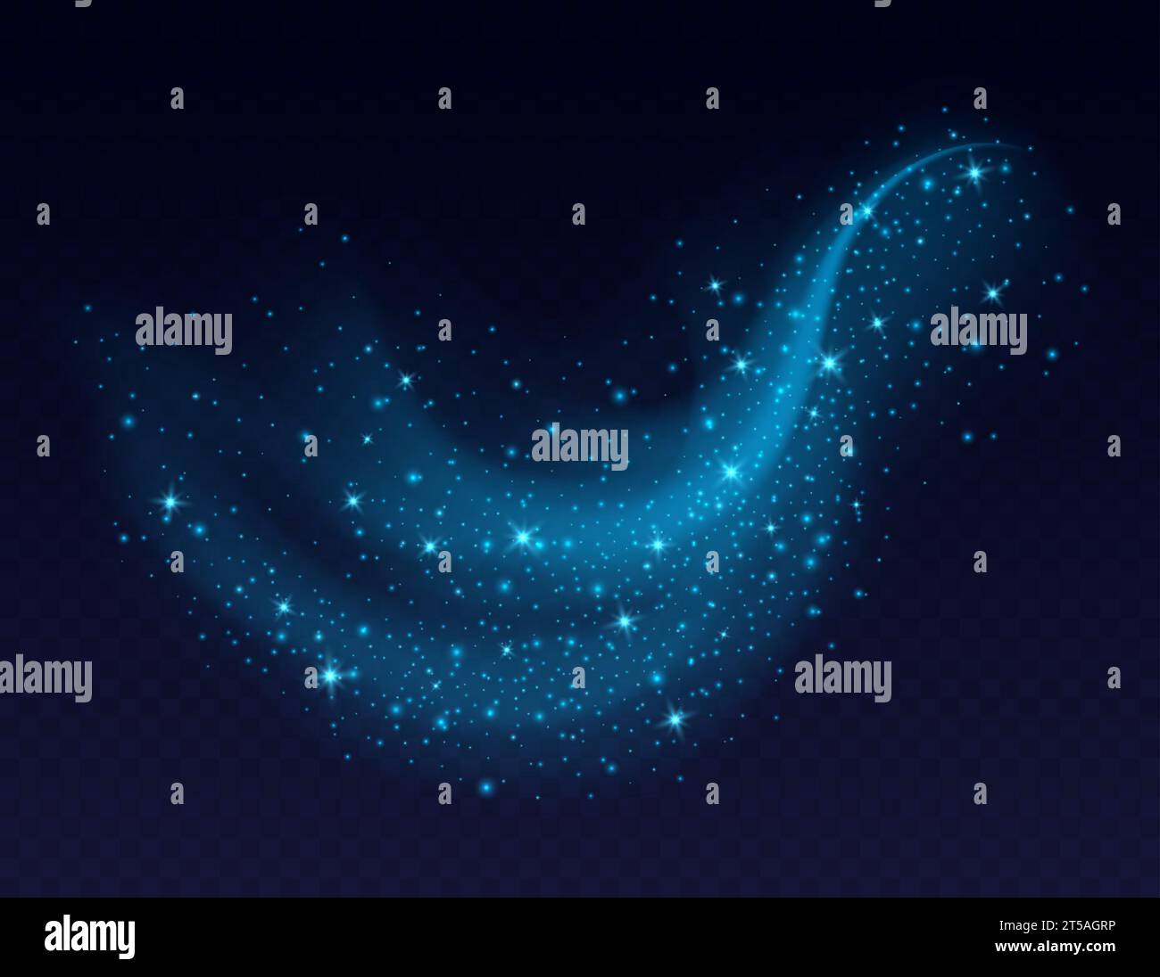 Blue dust cloud with sparkles isolated on dark background. Stock Vector