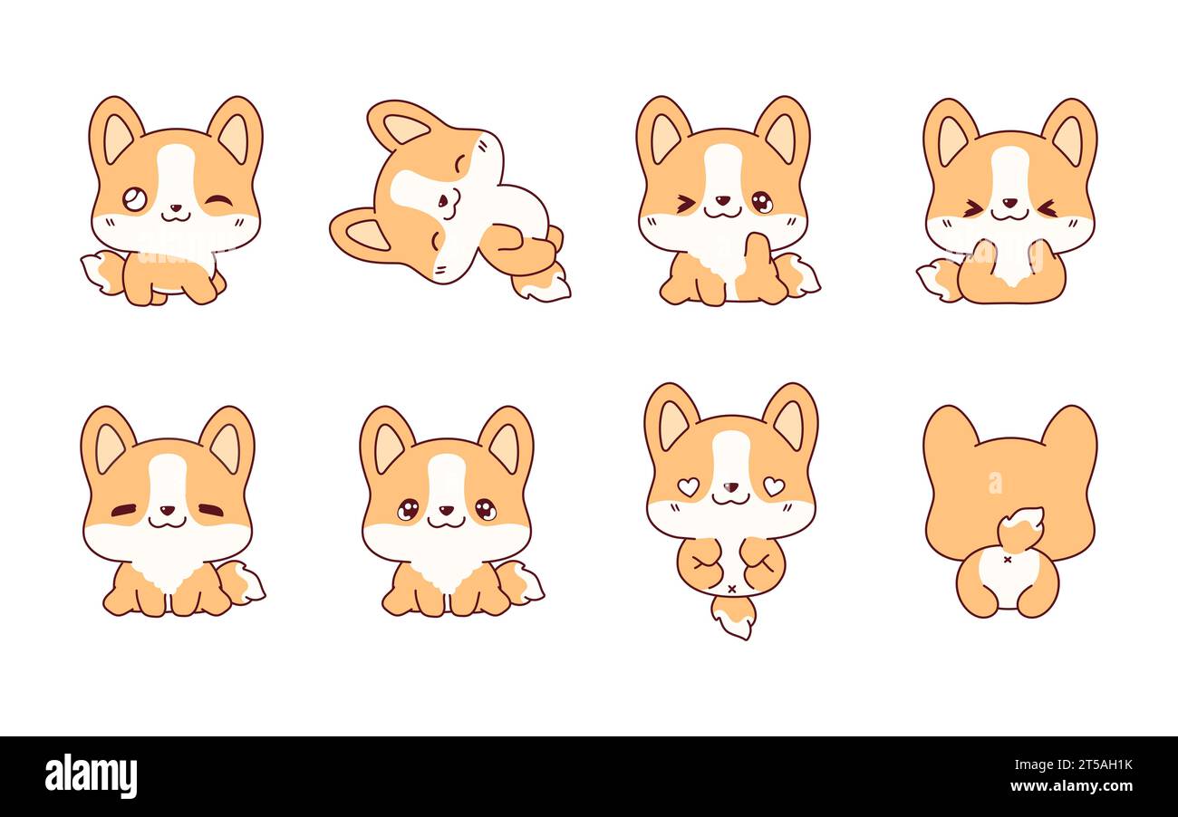 Collection of Vector Cartoon Corgi Puppy Art. Set of Kawaii Isolated ...