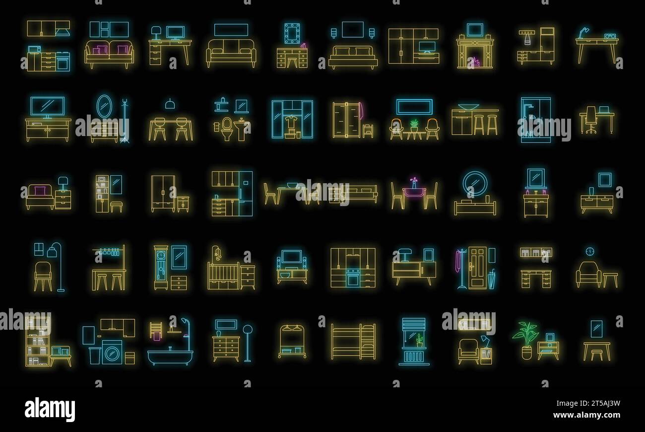 Interior room. Objects in house. Home inside furniture icons set