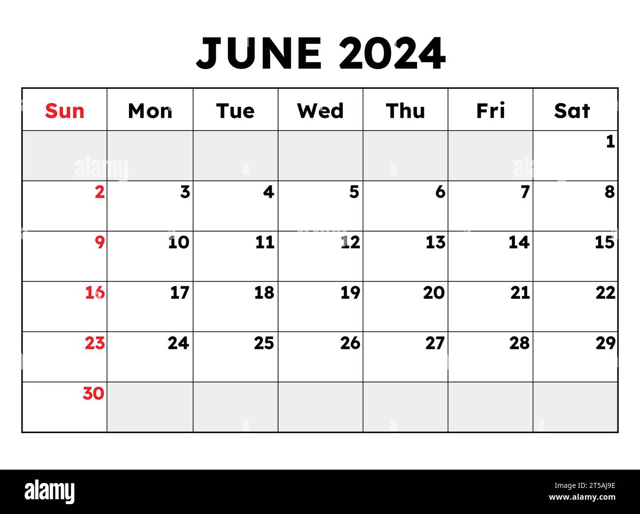 June 2024 calendar. Vector illustration. Monthly planning for your