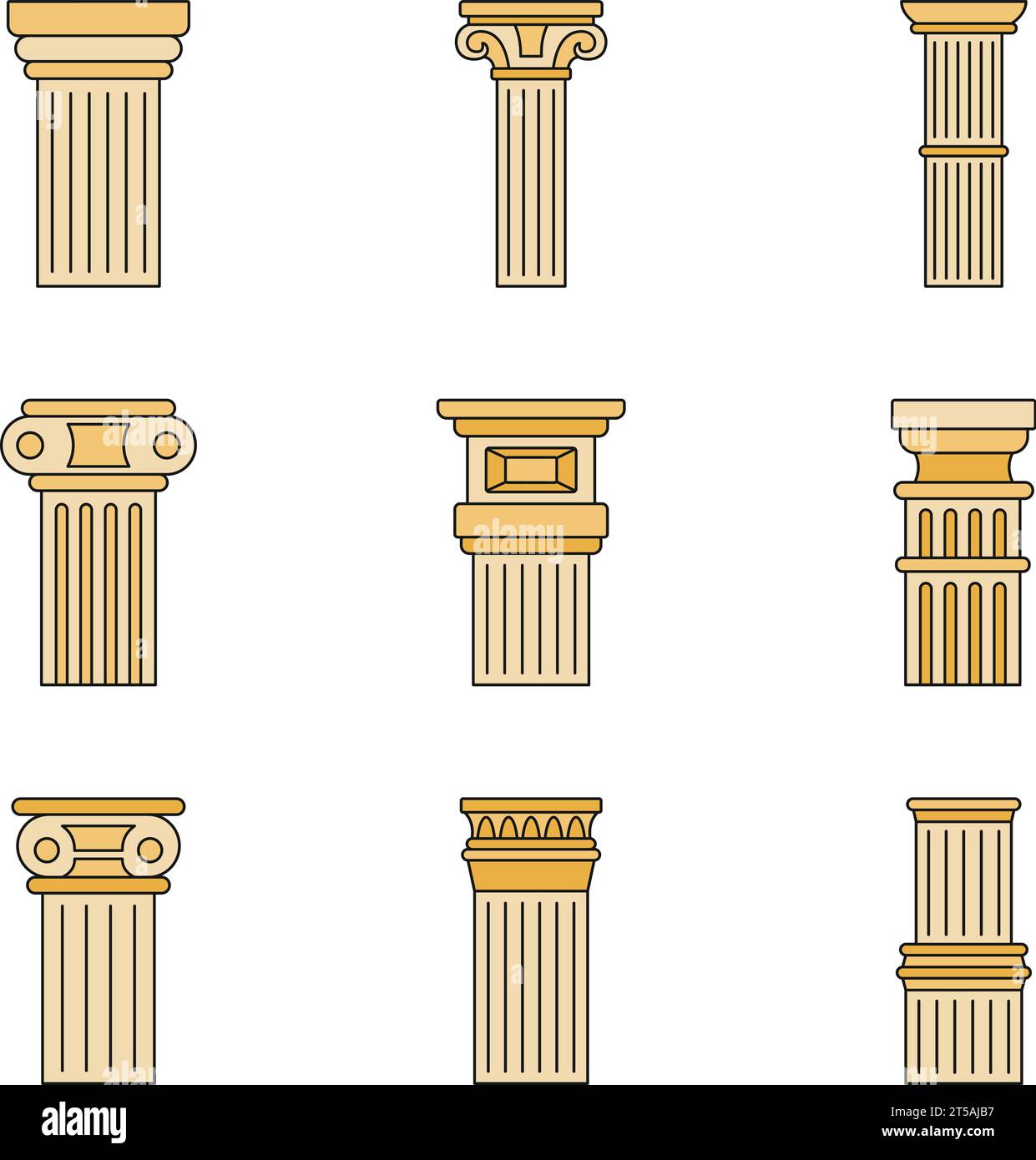 Ancient column icon set. Outline set of ancient column vector icons ...