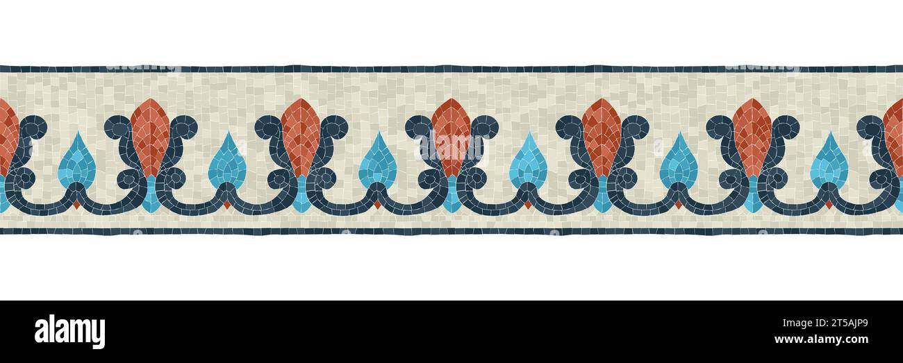 Horizontal border mosaic tiles, vector pattern Stock Vector