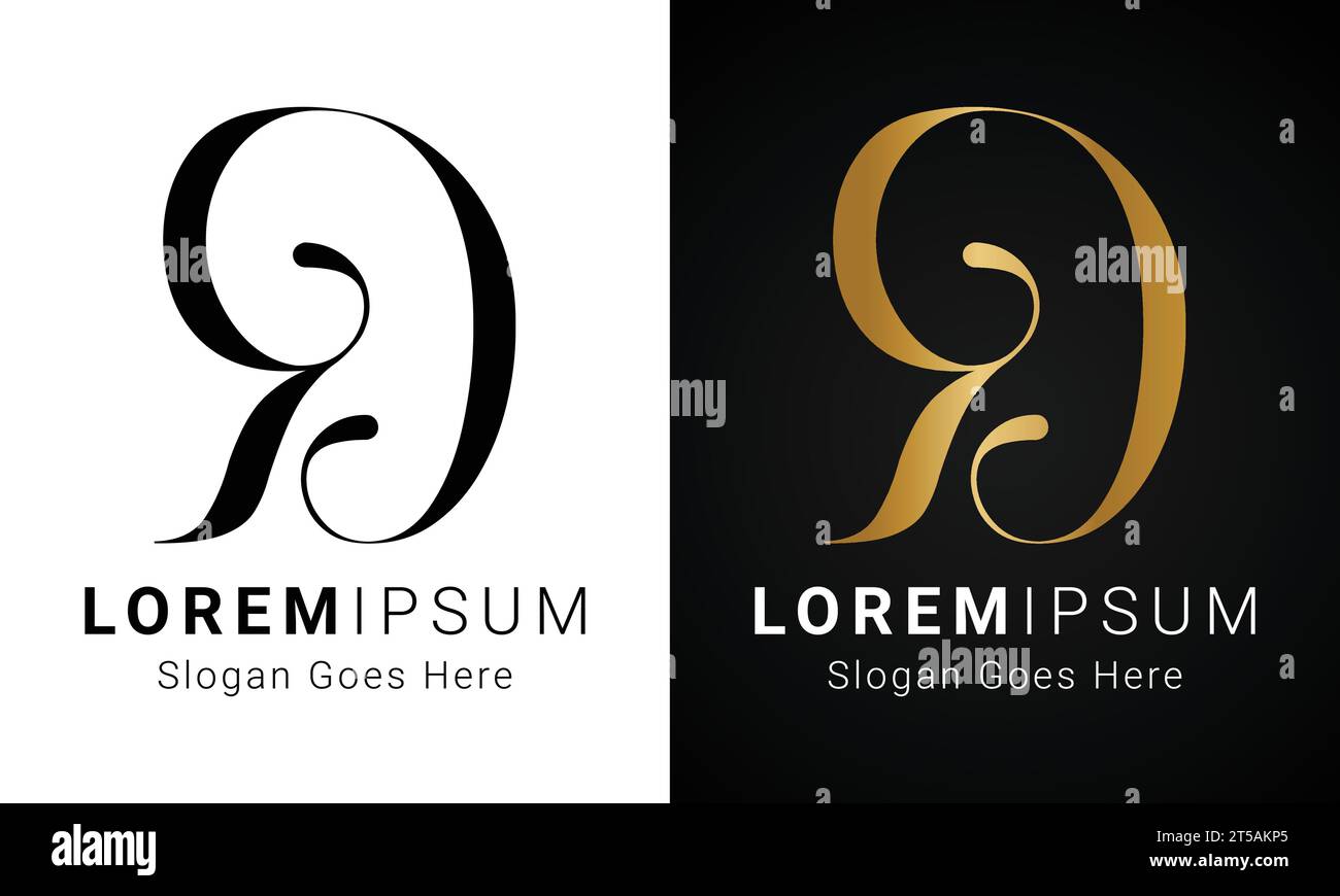 Luxury Initial RD or DR Monogram Text Letter Logo Design Stock Vector