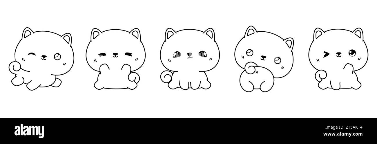 Collection of Vector Cartoon Shiba Inu Puppy Coloring Page. Set of Kawaii Isolated Baby Dog Outline for Stickers, Baby Shower, Coloring Book, Prints Stock Vector