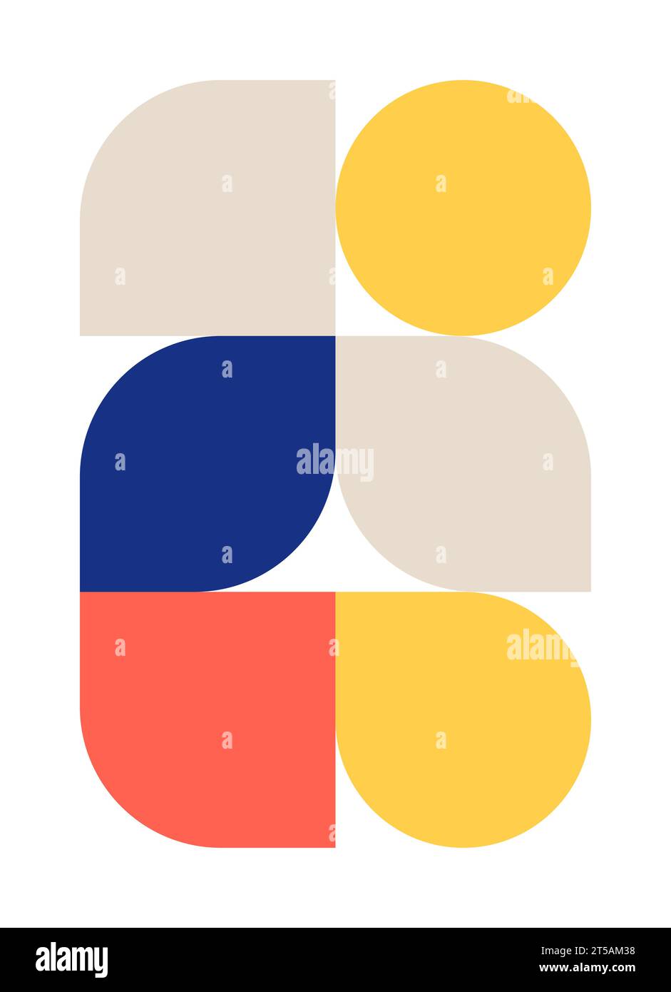 Trendy bauhaus pattern poster. Vector geometric color shapes in blue, beige, yellow and red colors. Simple abstract modern design elements. Fashion Stock Vector