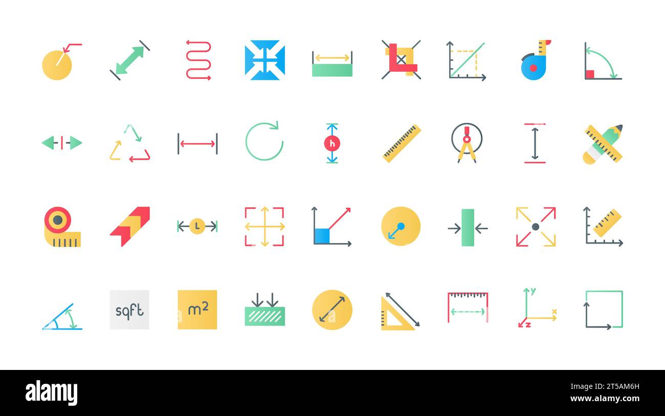 Size measure flat icons set vector illustration. Infographic pictograms