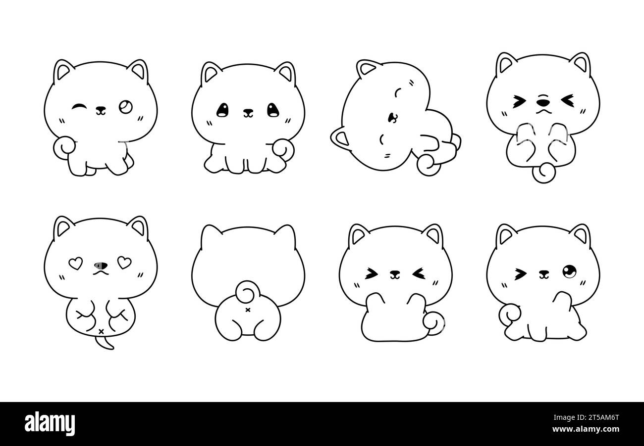 Collection of Vector Cartoon Shiba Inu Puppy Coloring Page. Set of Kawaii Isolated Baby Dog Outline for Stickers, Baby Shower, Coloring Book, Prints Stock Vector