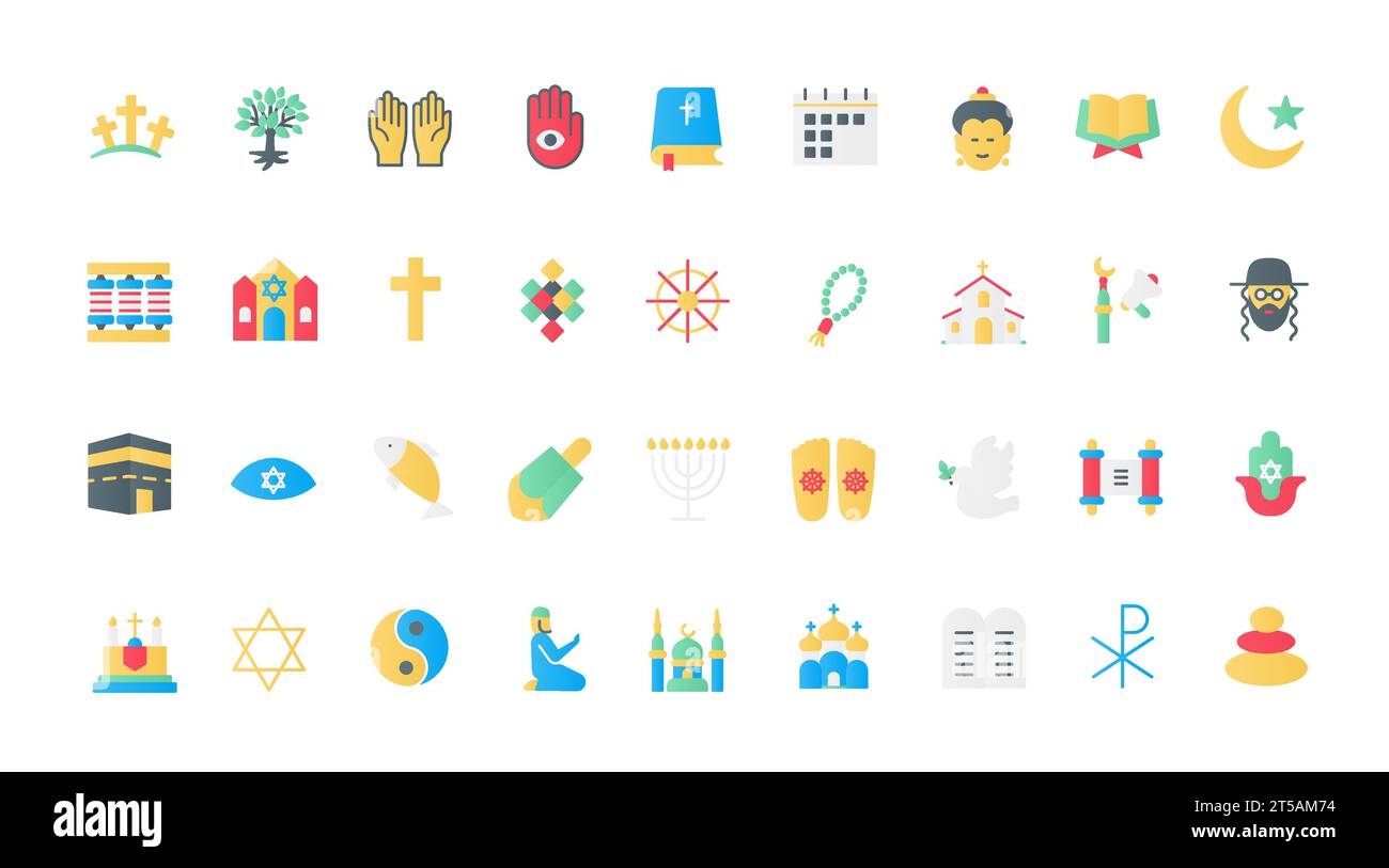 World Religions Flat Icons Set Vector Illustration Symbols Holy Books And Temples Of Buddhism 9540