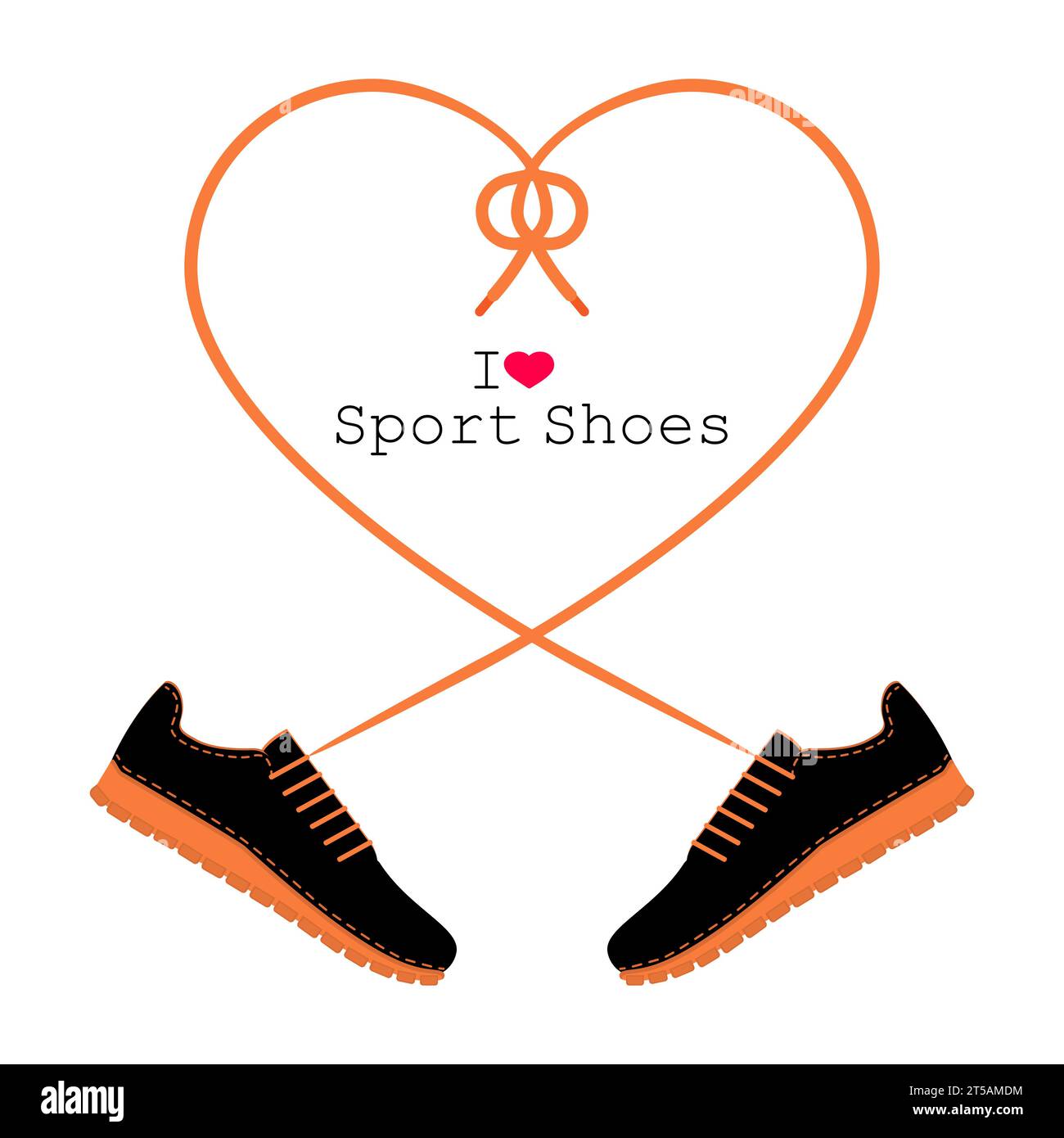 A pair of sneakers and a heart shaped shoelaces. A pair of gym shoes with long laces. I love sport shoes. Isolated vector illustration. Stock Vector