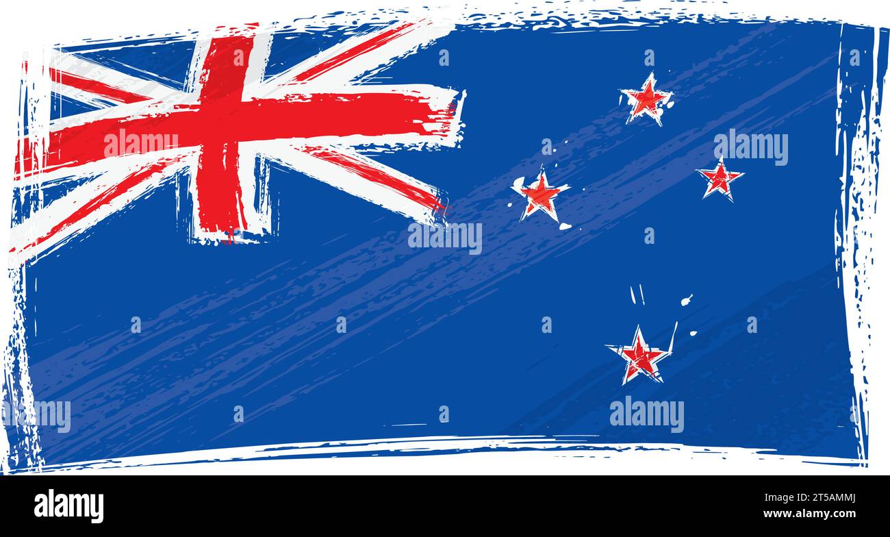 New Zealand national flag created in grunge style Stock Vector