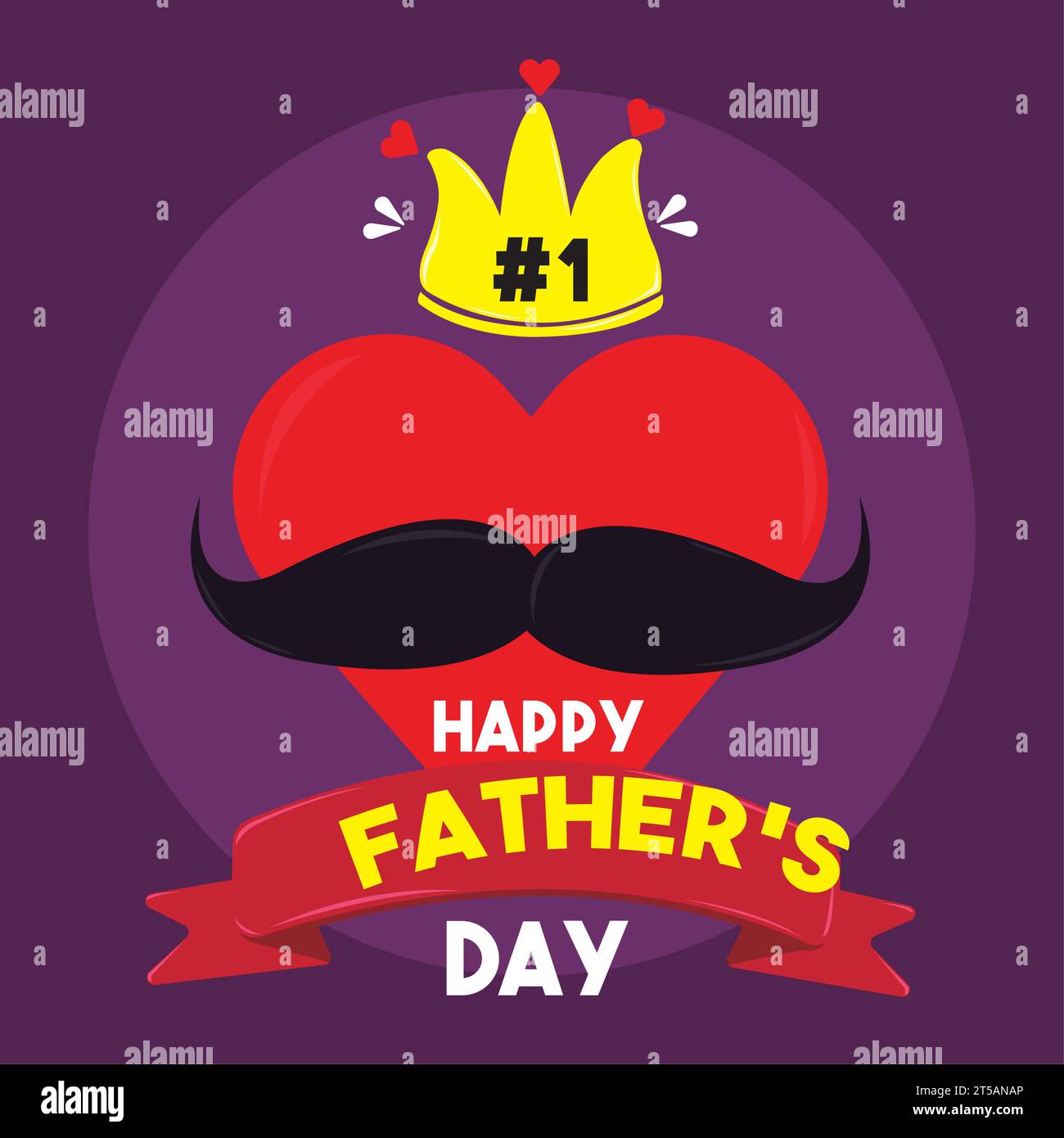 Happy fathers day card Heart with mustache and crown Vector Stock ...