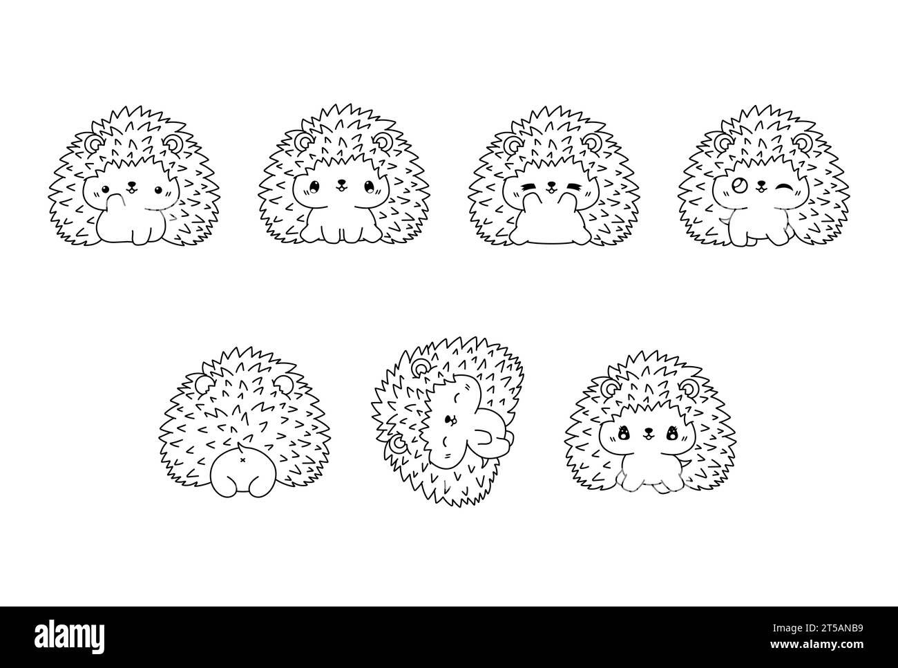 Collection of Vector Cartoon Hedgehog Coloring Page. Set of Kawaii Isolated Forest Animal Outline for Stickers, Baby Shower, Coloring Book, Prints for Stock Vector