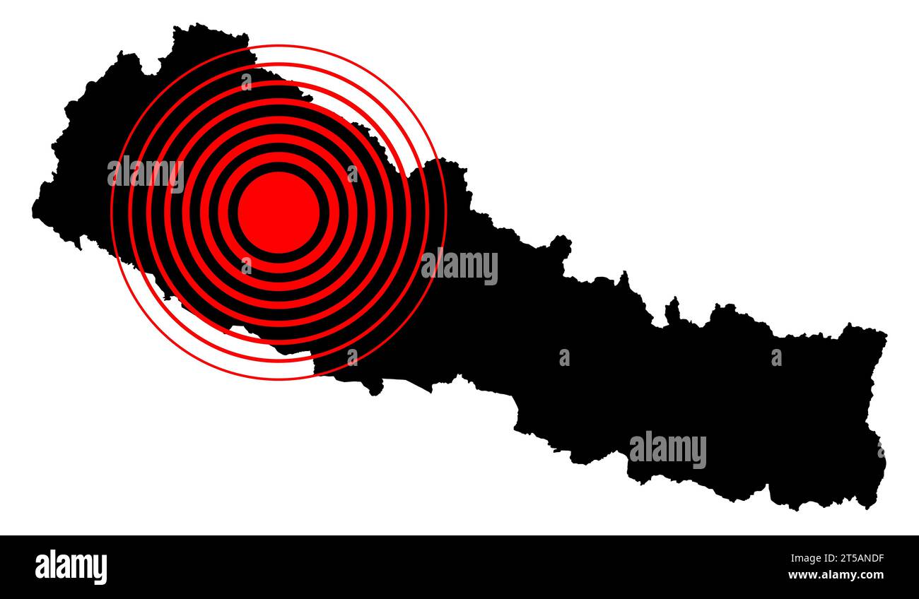 Vector illustration map of Nepal country hit by strong earthquake in Jajarkot Stock Photo
