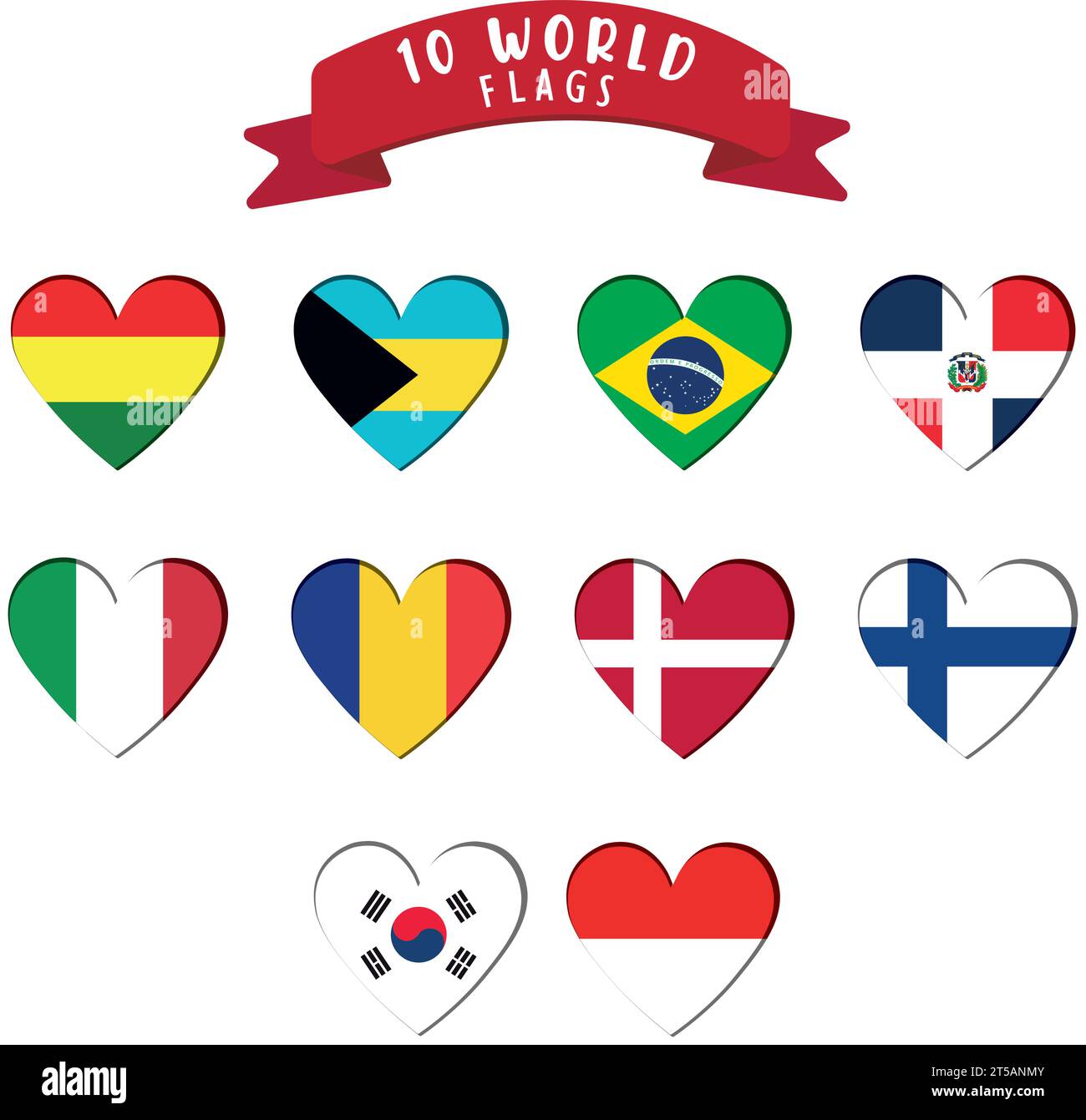 Set of heart shapes with different flags Vector Stock Vector