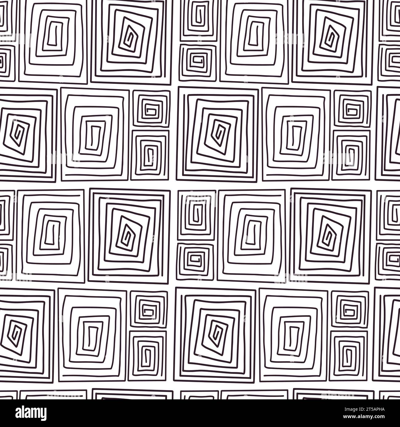 Seamless modern abstract pattern. Linear spiral shapes rectangles on white background. Vector illustration Stock Vector