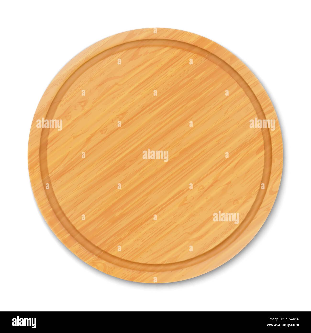 Empty round wooden cutting board, top view. Trays or plate of round shapes, natural, eco-friendly kitchen utensils made of wood isolated on white back Stock Vector