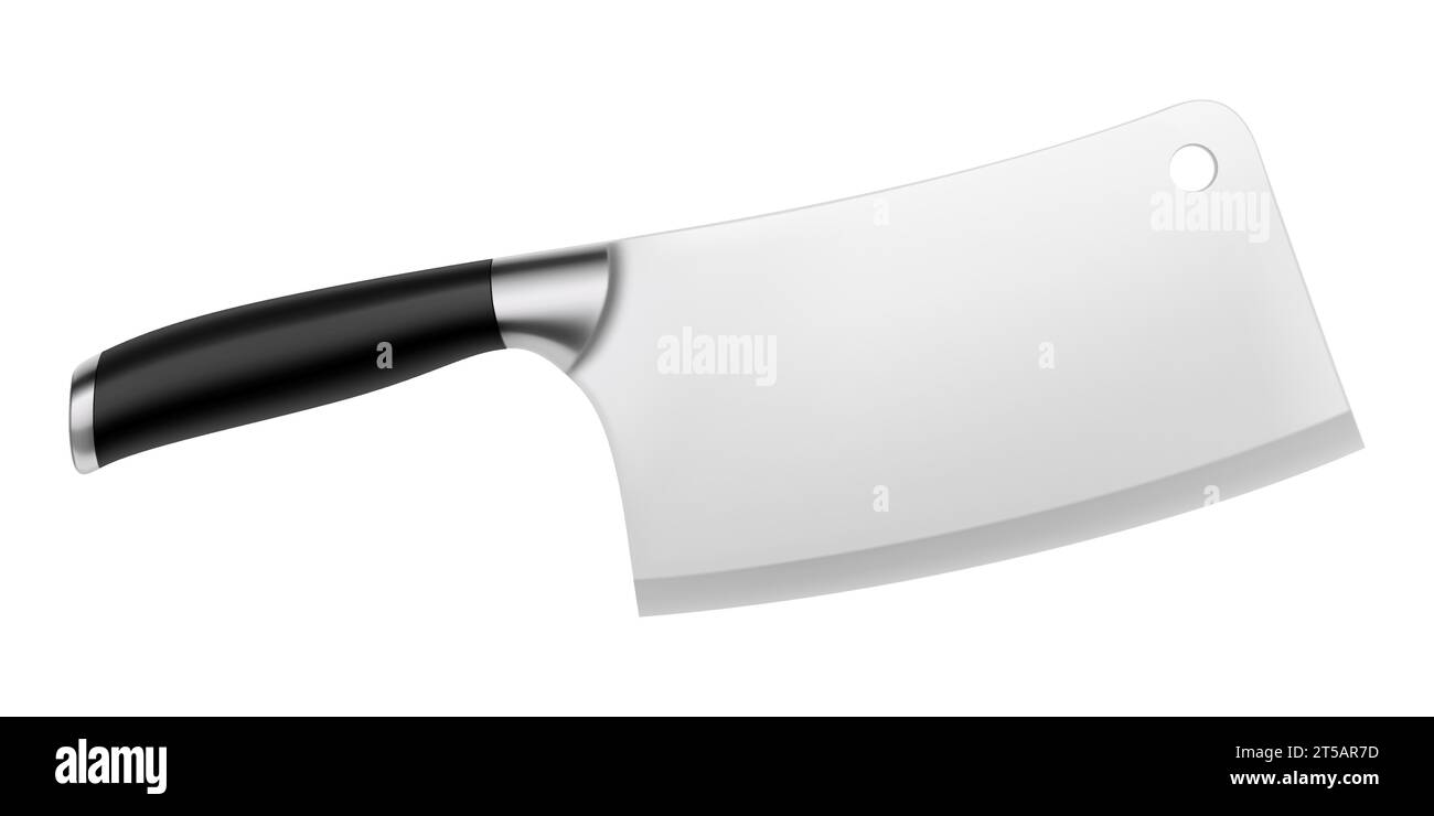 Chinese chef's knife. Meat cleaver knife with a black handle isolated